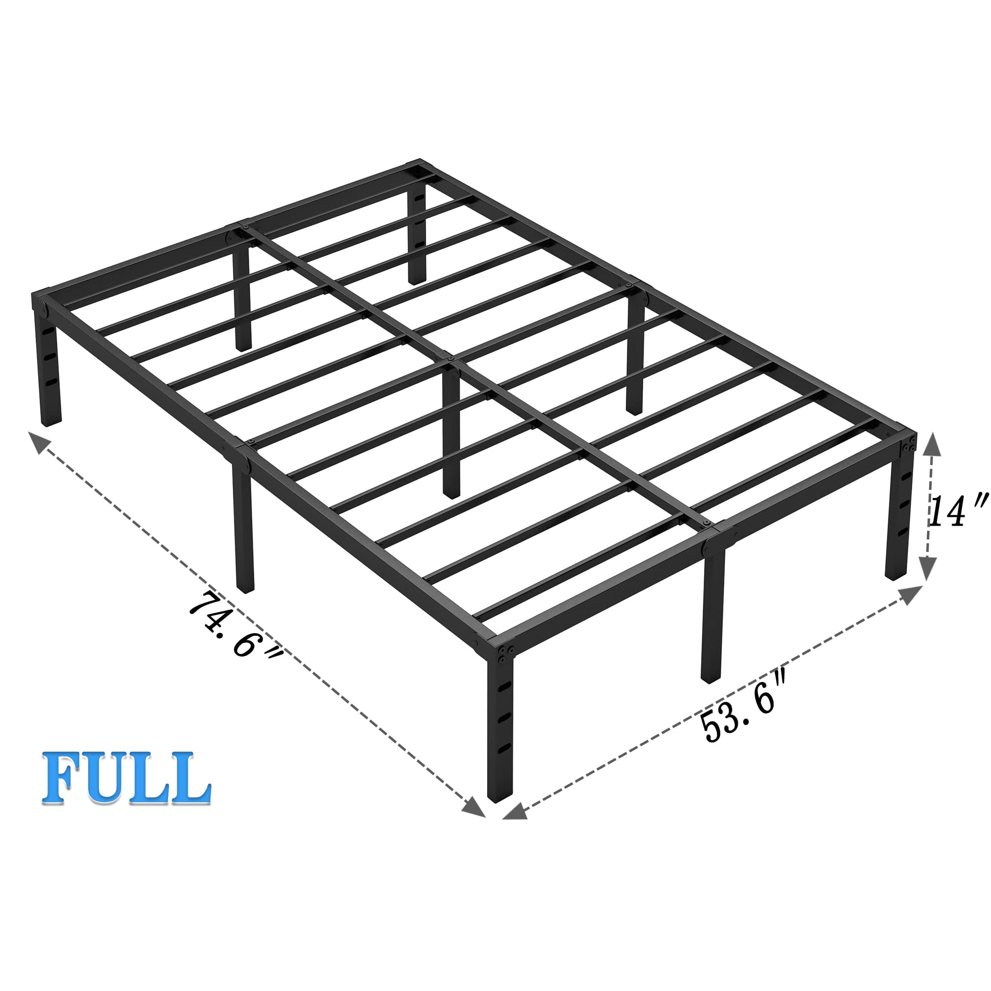 Full Size Metal Bed Frame with Storage Space - Heavy Duty Sturdy Mattress Foundation, Easy Assembly, No Box Spring Needed - 14 Inch Black Bed Frame for Master Bedroom, Guest Room & Dorm