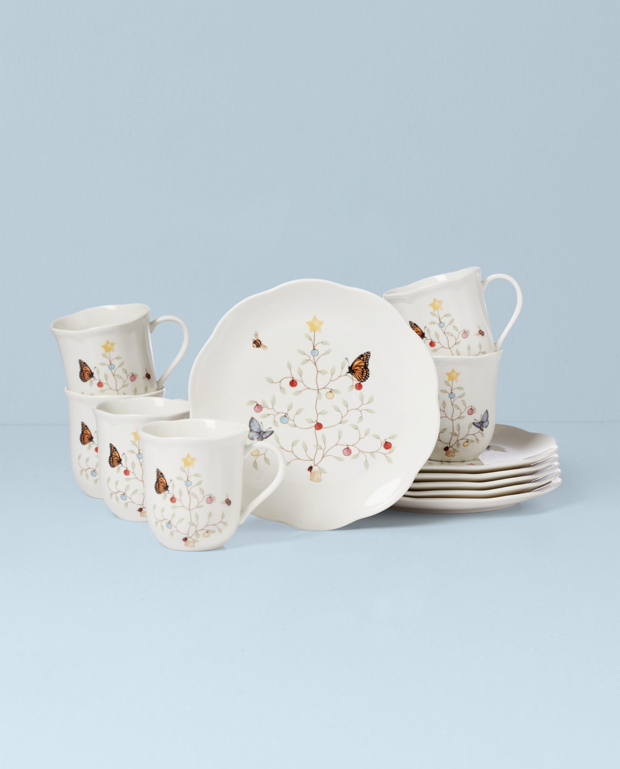 Lenox 894547 Butterfly Meadow 12-Piece Dessert Plate Set - Holiday Dinnerware Collection for Christmas, Thanksgiving & Special Occasions - Elegant Seasonal Table Setting for Parties & Family Gatherings