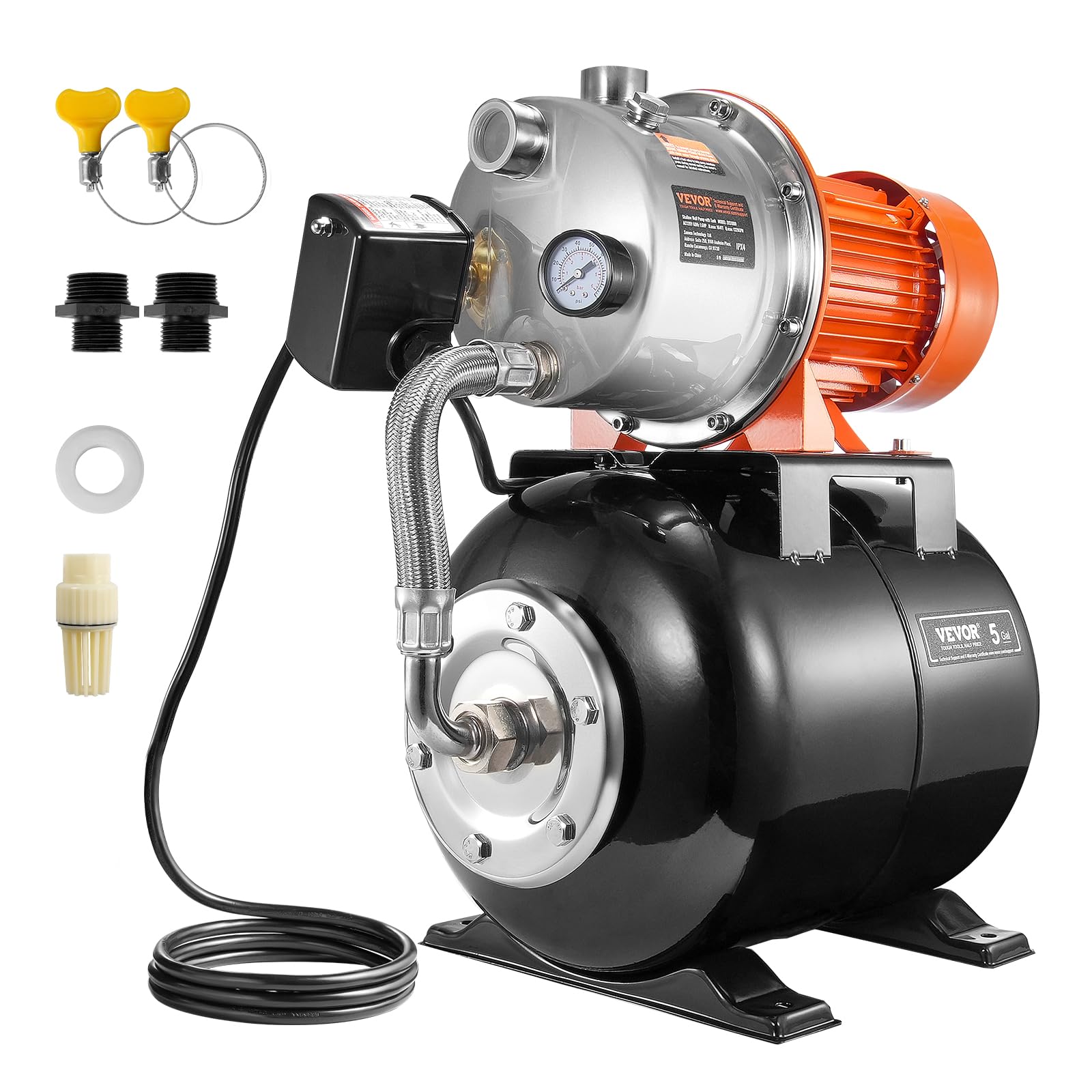 VEVOR 1.6 HP Shallow Well Pump with Pressure Tank, 1320 GPH Automatic Water Booster Pump, 30/50 PSI Pressure Switch - NSF Certified for Safe Drinking Water | Ideal for Home Garden Irrigation, Lawn Watering & Residential Water Supply