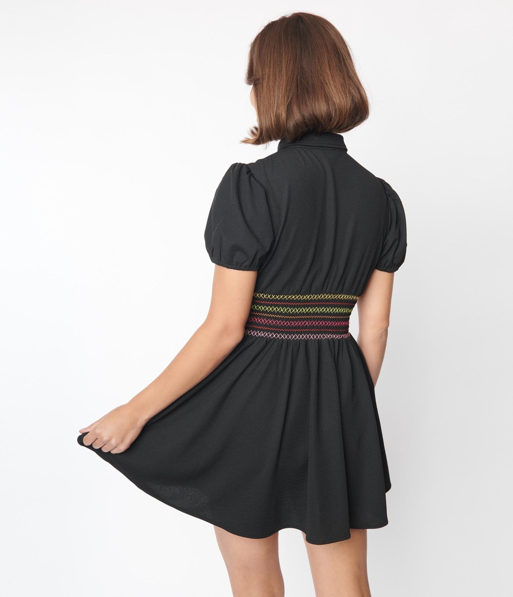 Smak Parlour Black & Rainbow Smocked Babydoll Blouse - Women's Fashion Top for Casual Wear, Parties & Date Nights