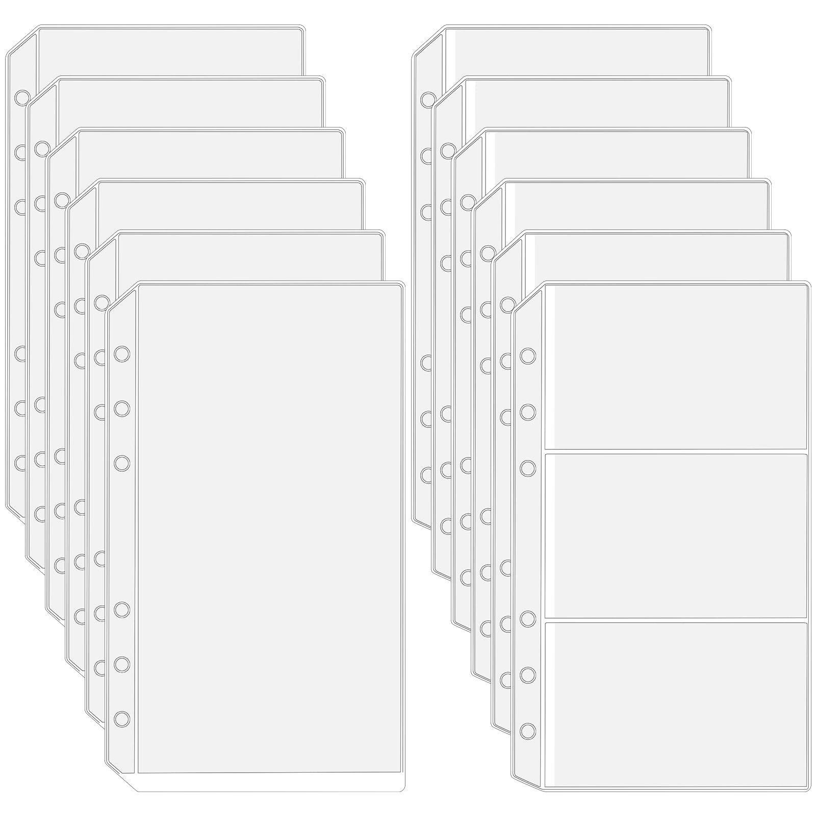 12 Pcs A6 Binder Sleeves - Clear PVC Cash Envelopes with 6 Holes, Waterproof Card Sleeves for Organizing Cash, Invoices & Coupons | Perfect for Budgeting, Office Filing & Document Storage