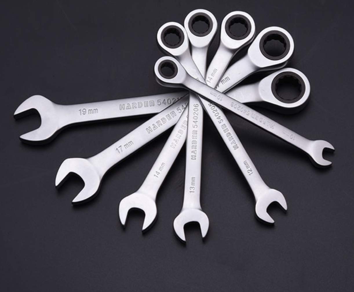 Edward Tools 7-Piece Metric Ratcheting Wrench Set - Forged Chrome Vanadium Steel (8mm-19mm) - 72-Tooth Ratchet Head - Perfect for Automotive Repair, Plumbing & DIY Projects