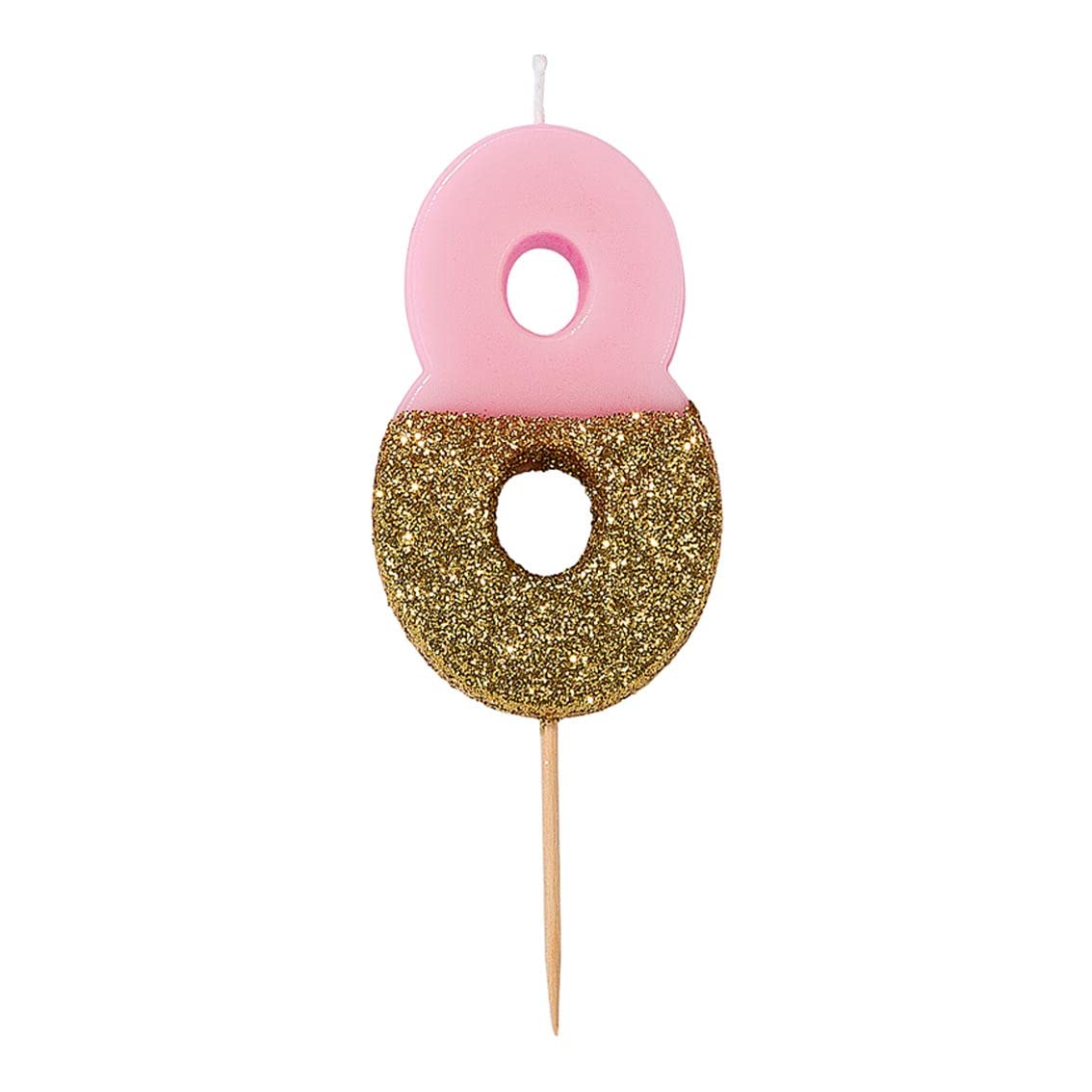 Premium Pink Number 8 Candle with Gold Glitter - High Quality Cake Topper for Birthday Parties (18th, 80th), Anniversaries & Milestone Celebrations - 8cm/3