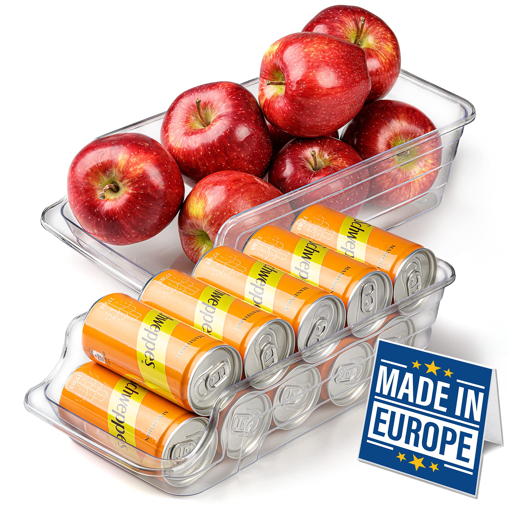 Clear Stackable Fridge Organizer Bins - 2 Pcs for Food & Drinks Storage