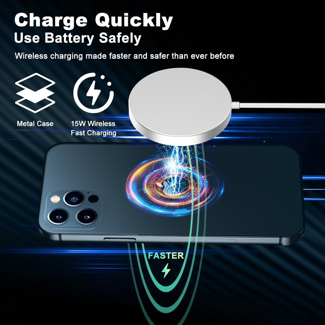 Yuexitech 2 Pack Fast Wireless Charger - Magnetic Phone Charger Compatible with iPhone 16/15/14/13/12 Series & AirPods 3/2/Pro/Pro 2 - White | Perfect for Home, Office & Travel Charging