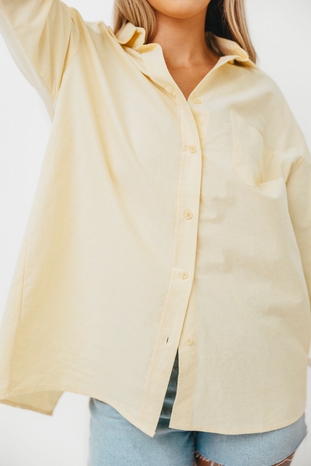Dorinda Women's 100% Cotton Poplin Button-Up Shirt with Back Slit Detail in Butter Yellow | Casual Office Wear & Spring Summer Fashion
