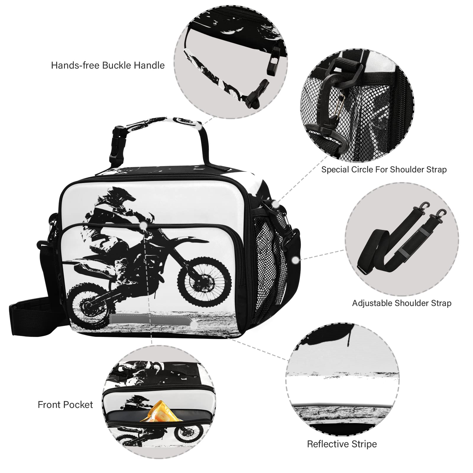 Vintage Motorcycle Lunch Box - Insulated Cooler Bag for Kids & Adults - Motocross & School Use