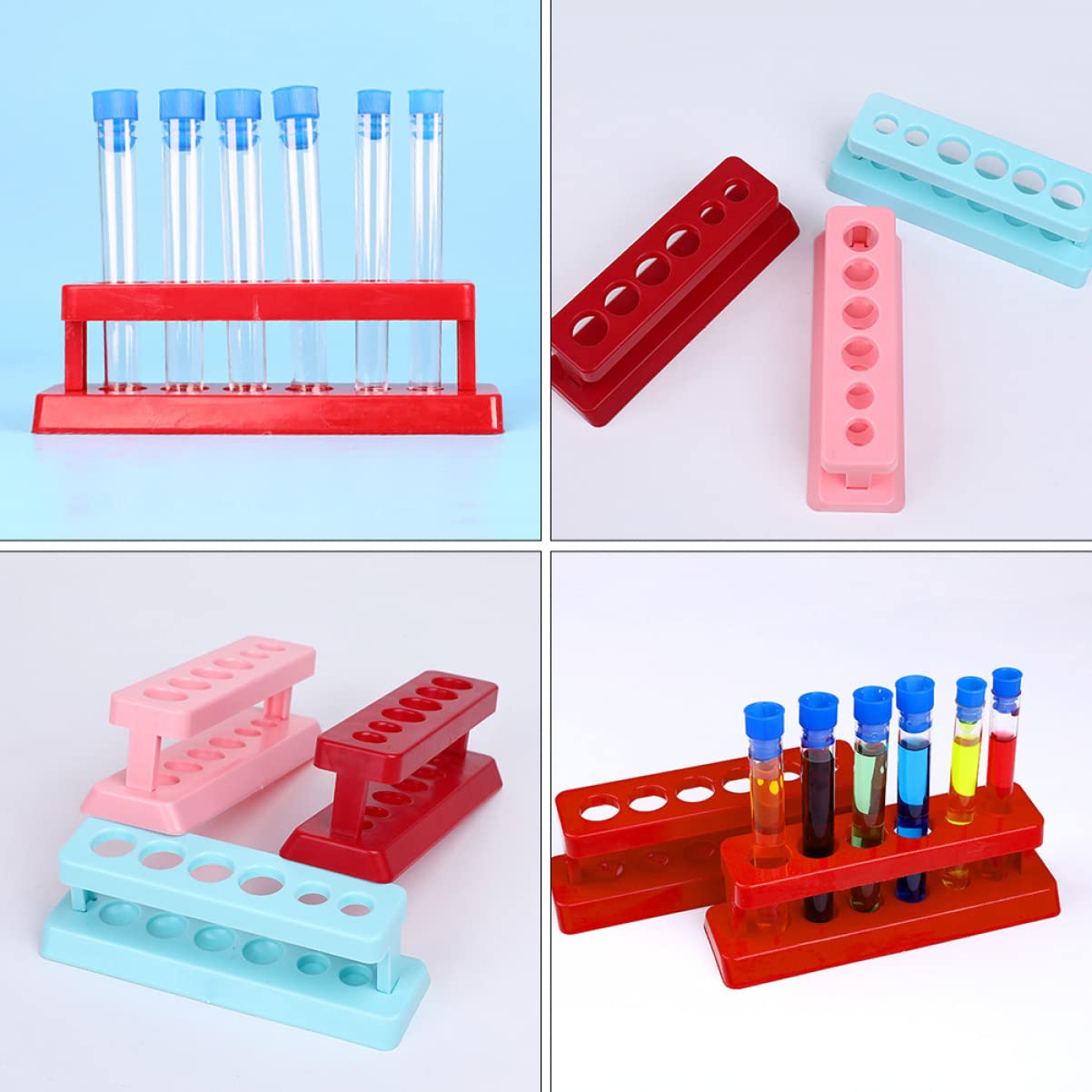 ULTECHNOVO 6-Piece Plastic Test Tube Rack Set - Durable Lab Tube Holder for Test Tubes & Boiling Tubes, Earth Tone Organizer for Chemistry Experiments & Science Classrooms (Perfect for School Labs & Home Science Projects)