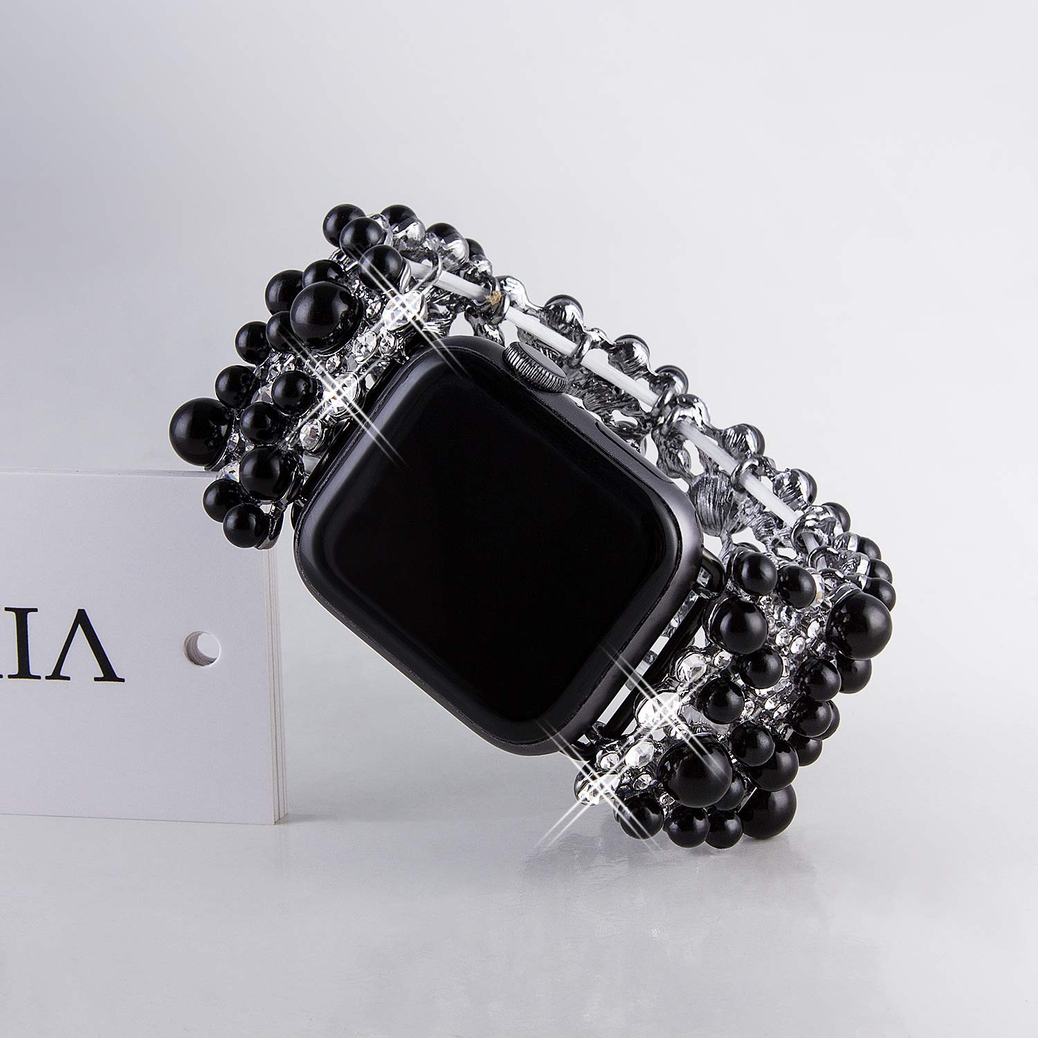 VIQIV Bling Bands for Apple Watch 38mm 40mm 41mm 42mm 44mm 45mm 49mm - Compatible with Series SE 9 8 7 6 5 4 3 2 Ultra - Diamond Rhinestone Metal Pearl Bracelet Strap for Women - Perfect for Parties, Weddings & Special Occasions