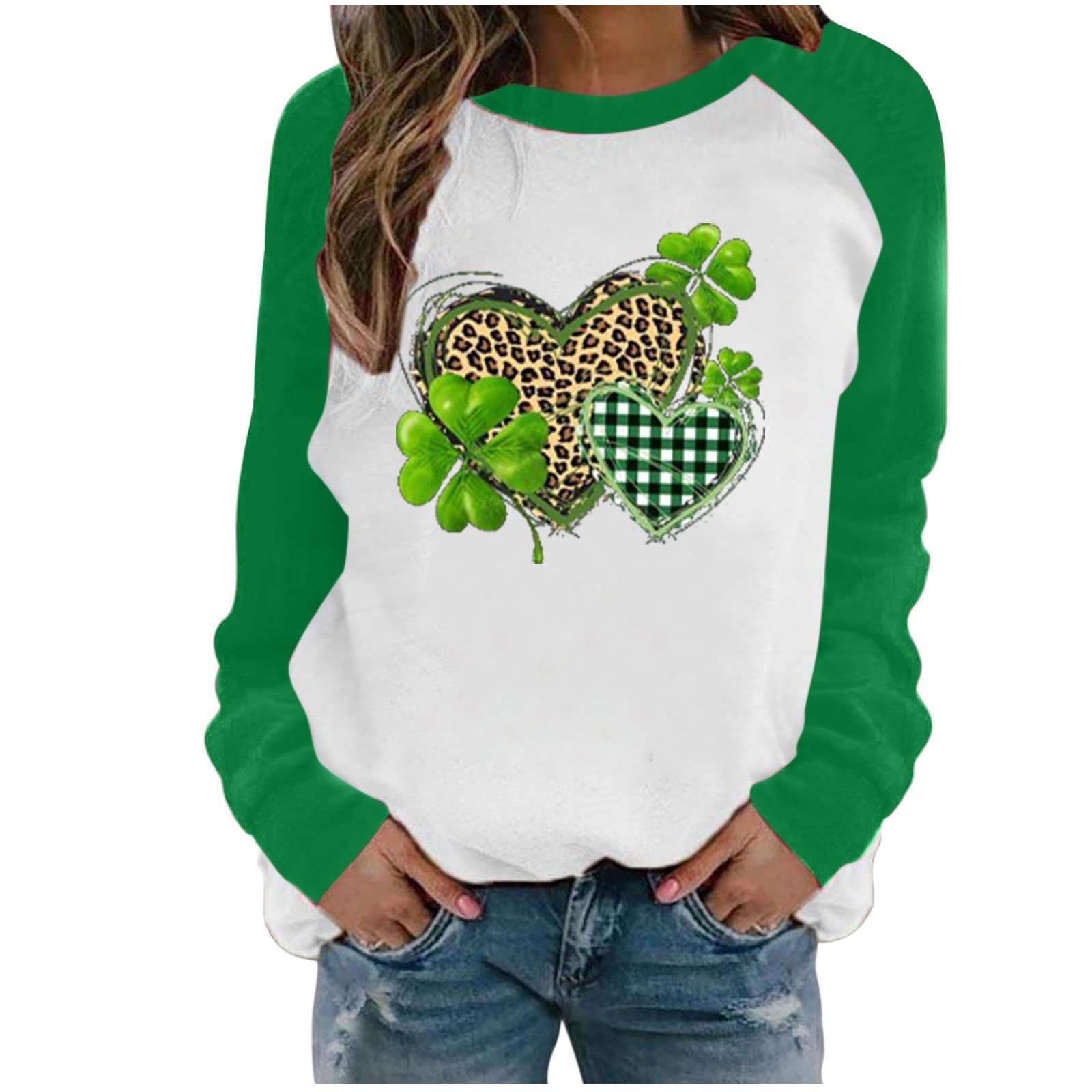 Women's St. Patrick's Day Sweatshirt - Spring Casual Loose Fit Round Neck Long Sleeve Raglan Pullover Shirt | Perfect for Festive Parties, Casual Outings & Seasonal Celebrations