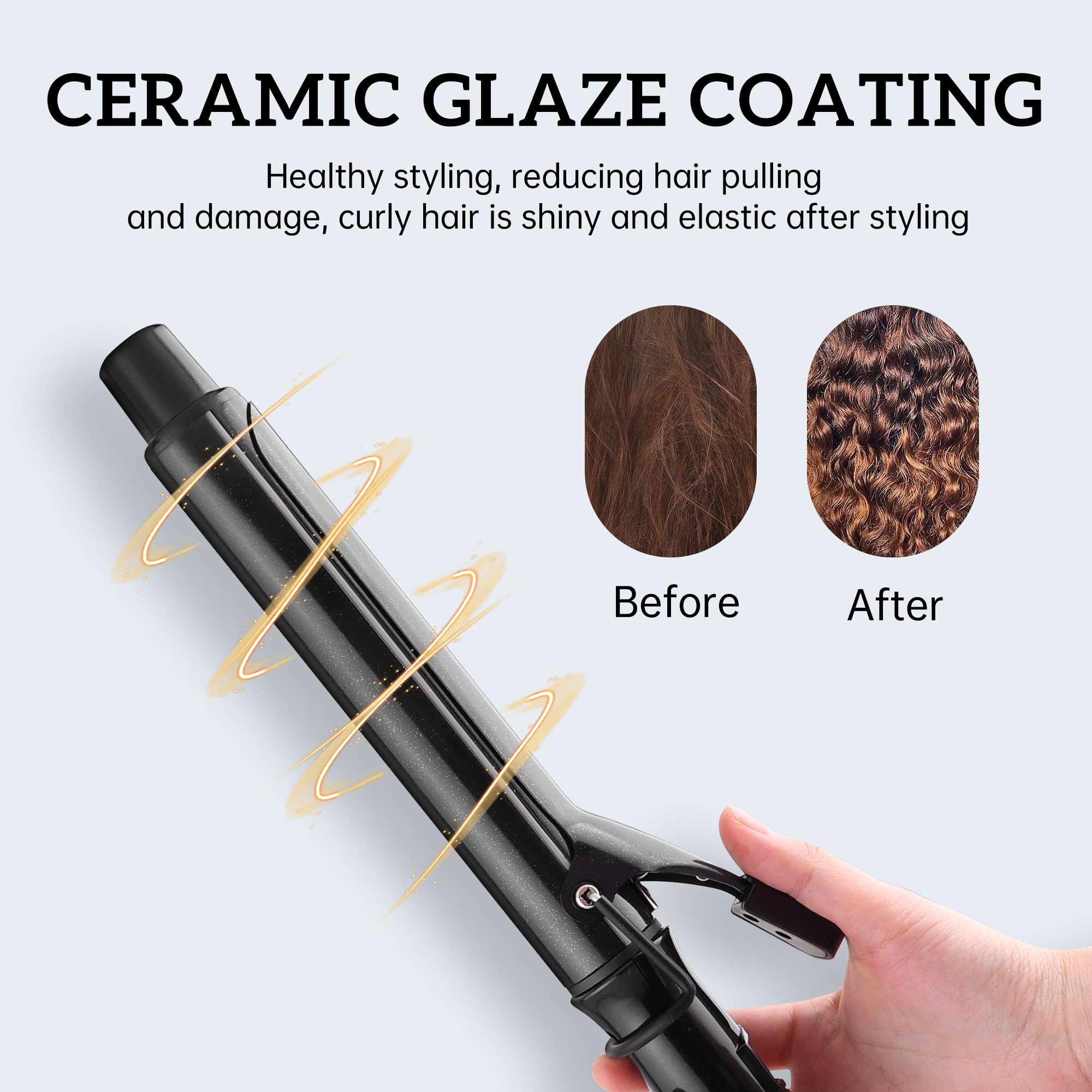 VAGARY 1.25 Inch Long Barrel Curling Iron with EU Adapter - Bio Ionic Hair Curler for Beach Waves & Salon-Quality Styling - Perfect for Wedding, Party & Everyday Hairstyles