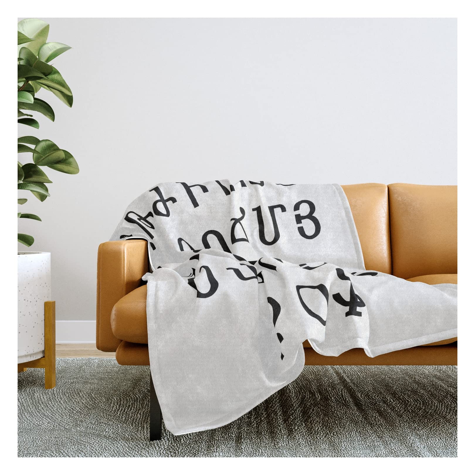 Deificus Art Armenian Alphabet Black & White Throw Blanket - 68