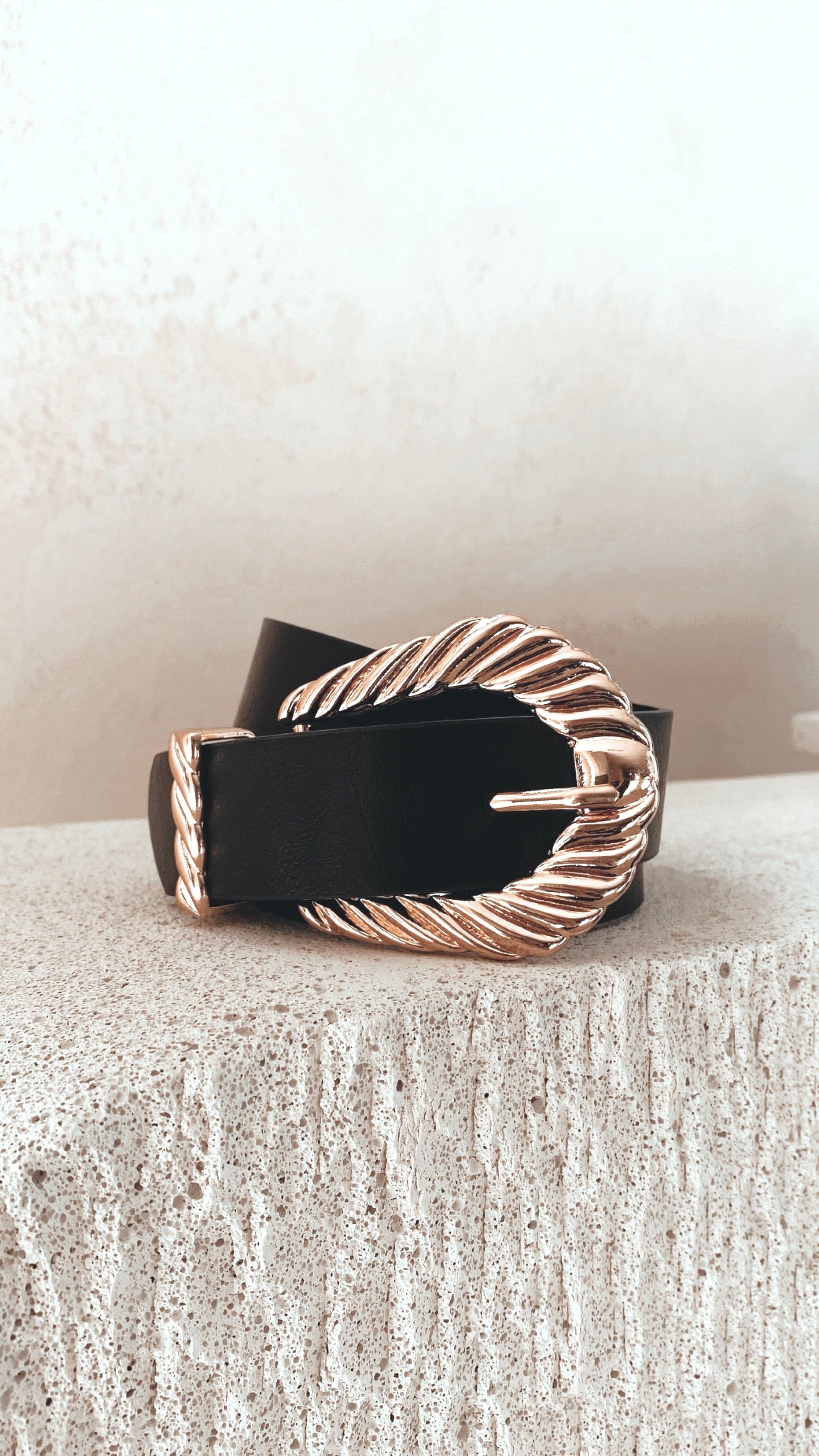 Amelie Twist Buckle Belt for Women - Stylish Black & Gold Waist Belt | Perfect for Jeans, Dresses & Fashion Accessories