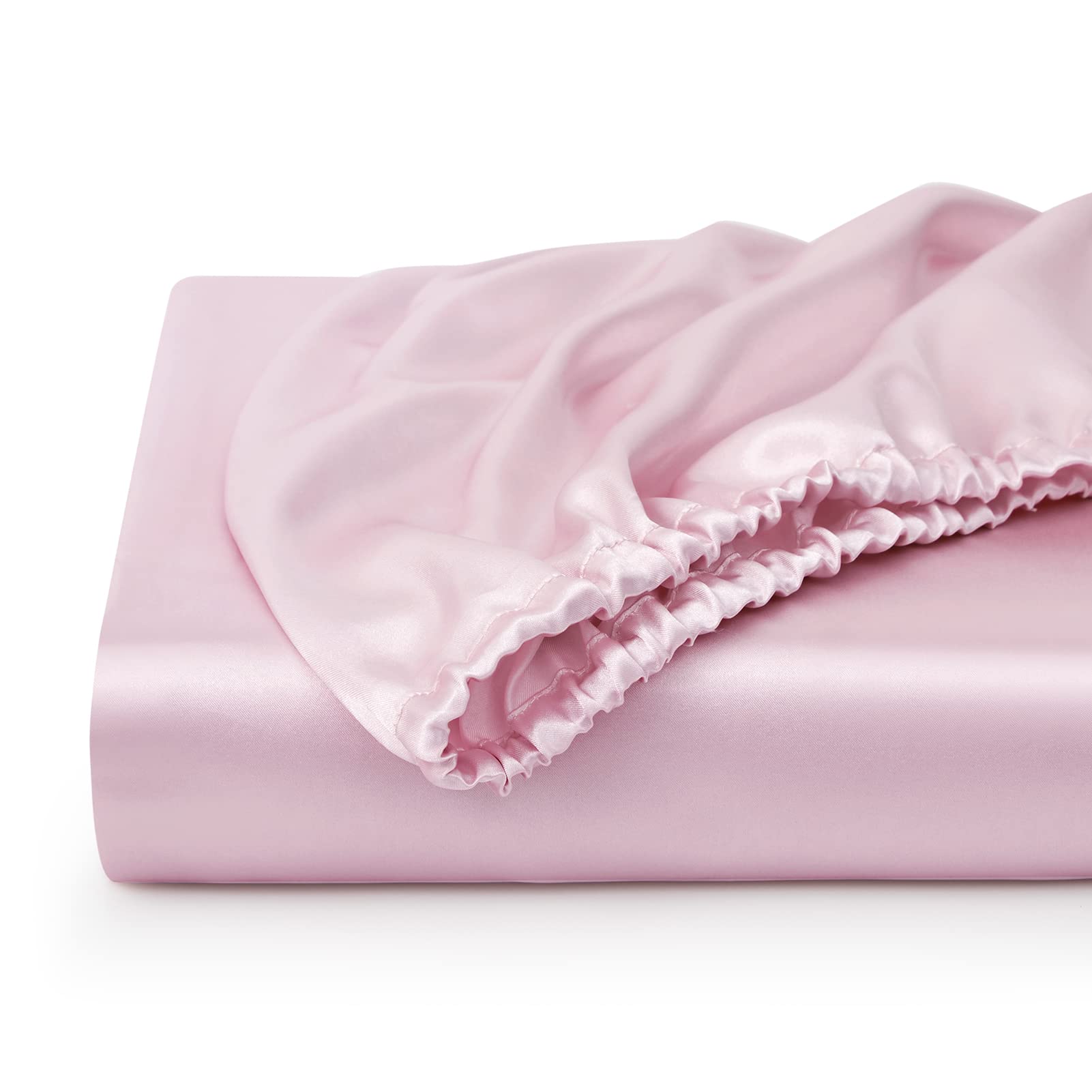 Silk Satin Queen Size Fitted Sheet - Deep Pocket Soft Breathable Wrinkle-Free Non-Fading Fully Elasticized Bottom Bed Sheet (Pink) - Perfect for Luxury Bedrooms, Guest Rooms & Hotels