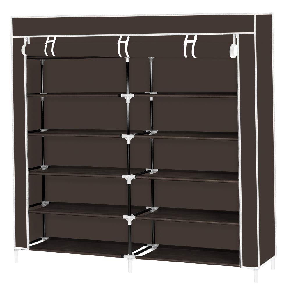 Kcelarec 7-Tier Shoe Storage Organizer - Space Saving Shoe Rack for 36 Pairs, Double Row Shoe Shelf Cabinet with Non-Woven Fabric Cover (Brown) | Perfect for Closet, Bedroom, Entryway & Apartment Organization