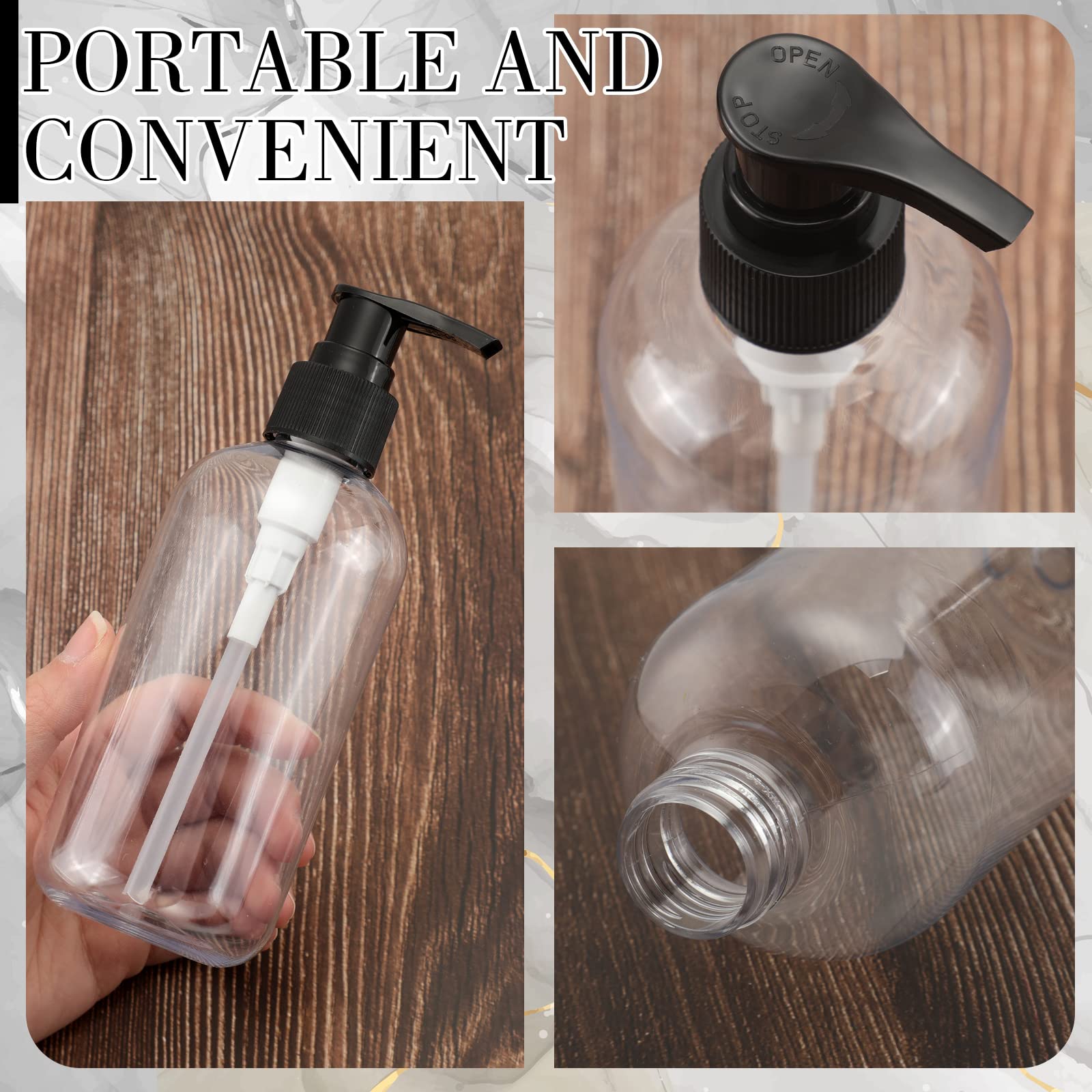 40 Pack 8 oz Clear Refillable Plastic Pump Bottles with Dispenser - Travel Size Lotion Containers for Shampoo, Body Wash, Hand Soap, Massage Oil & Face Cream | Perfect for Home, Salon, Gym & Travel Use