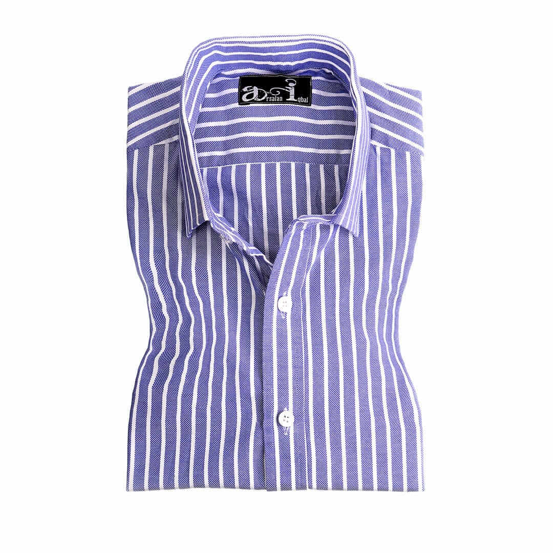 Blue & White Pinstripe Formal Dress Shirt for Men - Perfect for Business Meetings, Weddings & Office Wear | Premium Cotton Slim Fit Button Down Shirt
