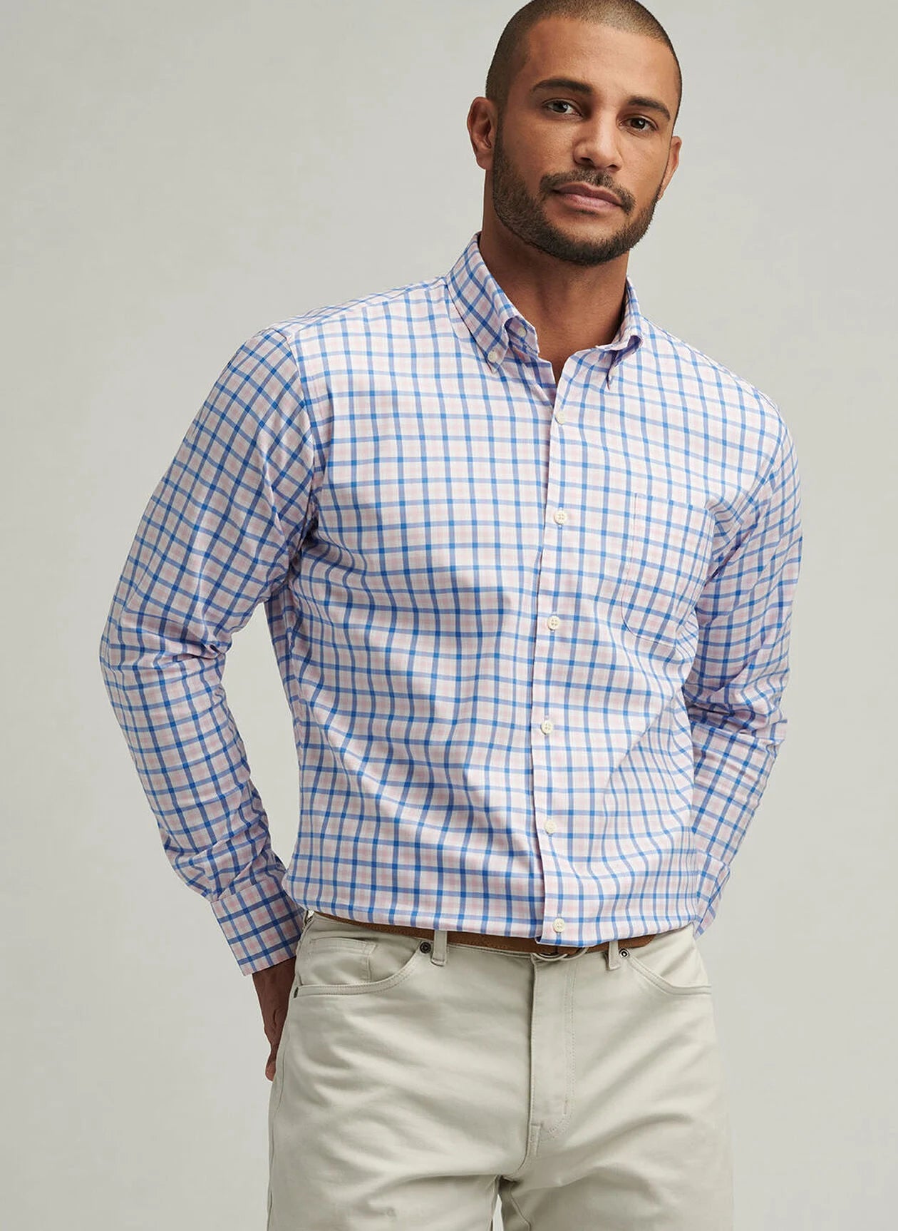 PETER MILLAR Men's Checkered Long Sleeve Button Down Shirt - Classic Plaid Dress Shirt for Business Casual & Office Wear