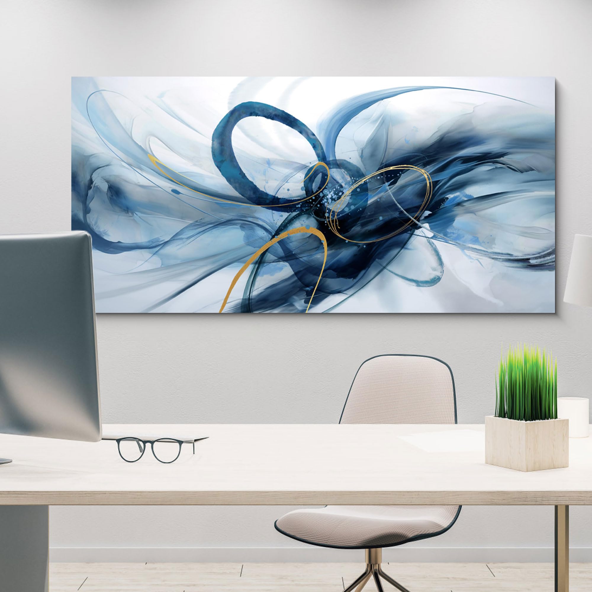 XLSJERST Abstract Blue and White Canvas Wall Art - Modern Home Decor for Living Room, Bedroom & Office | Perfect for Contemporary Spaces & Gift Giving