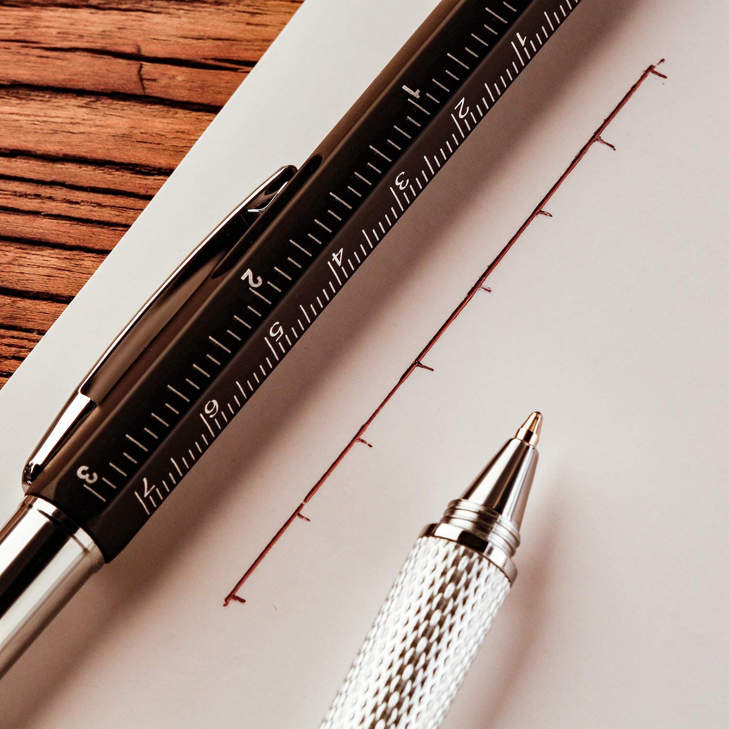 16-in-1 Multitool Pen with Ruler, Level Gauge & Ballpoint - Gold/Black/Silver/Yellow - Perfect Gift for Men, Professionals & DIY Enthusiasts - Great for Office, Workshop, Camping & Everyday Carry