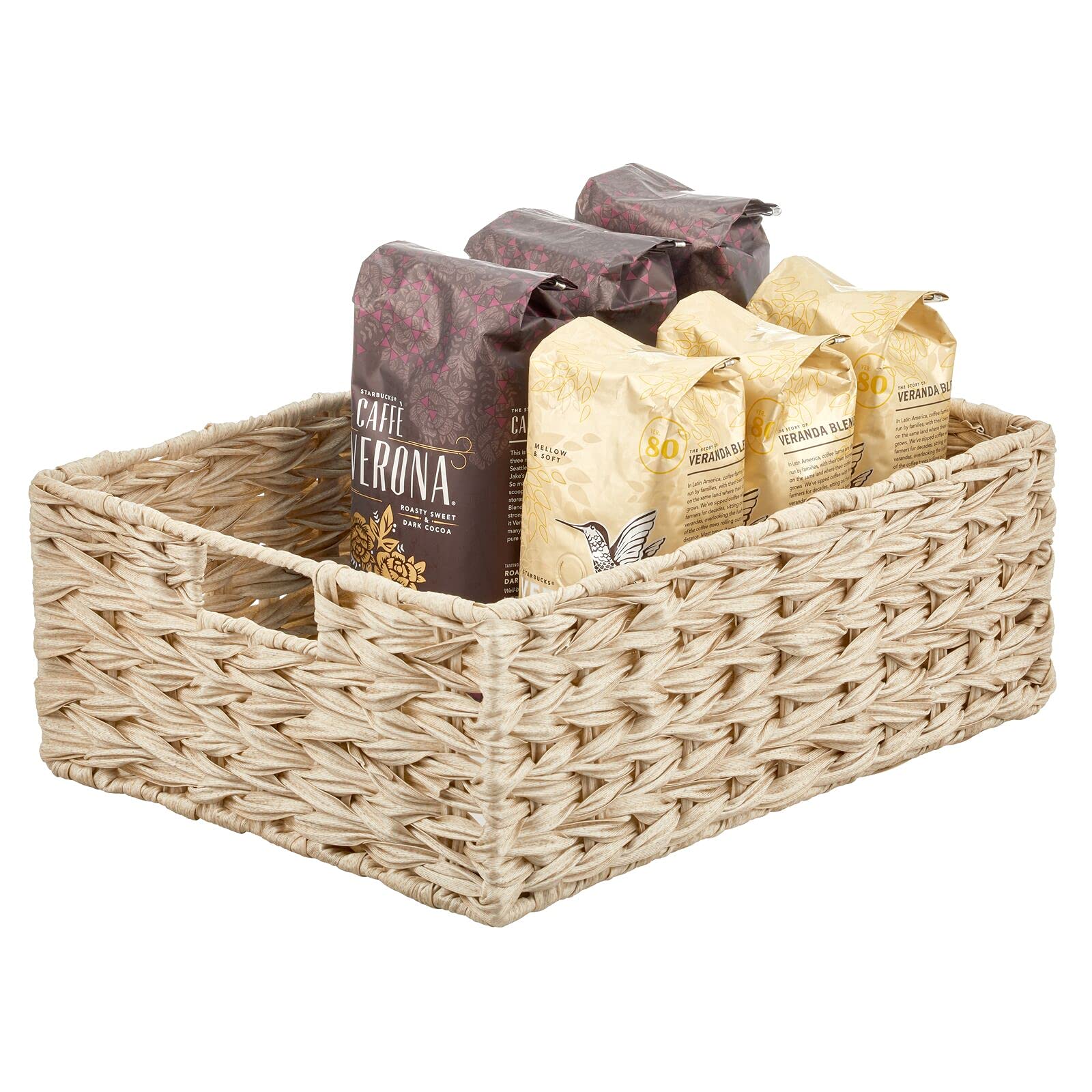 mDesign 6-Pack Storage Baskets Set - Woven Fabric Organizer Bins for Bathroom, Bedroom & Closet - Perfect for Clothes, Shoes & Accessories - Cream Beige Home Organization Solution (Great for Shelves, Underbed & Laundry Room Storage)
