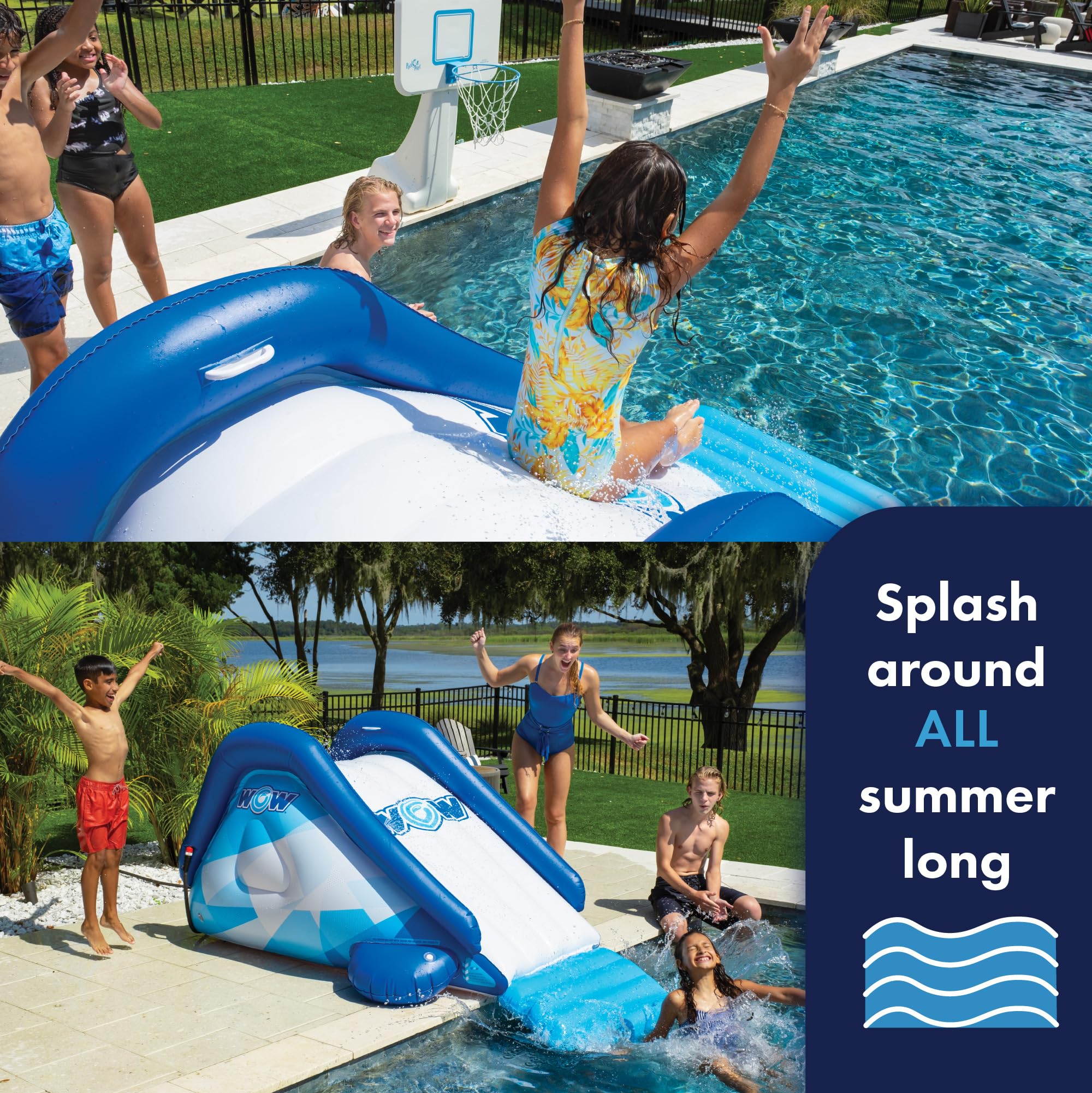 WOW Sports - Inflatable Party Pool Slide with Water Sprinkler - Blow Up Waterslide for Kids & Adults - Perfect for Backyard Summer Fun, Birthday Parties, and Family Gatherings