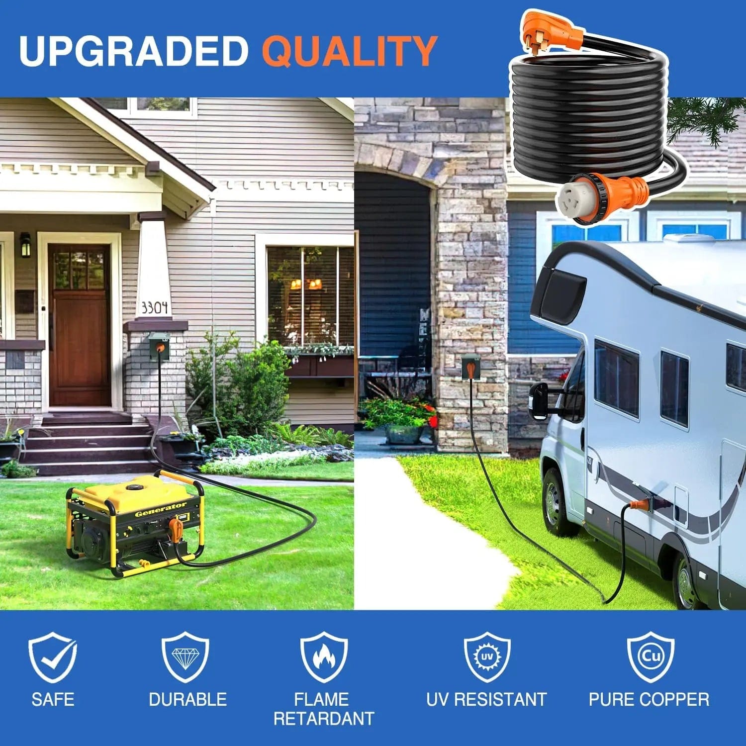 50AMP 25FT RV Locking Extension Cord - Heavy Duty Power Cord for Camper, Travel Trailer & Motorhome - Outdoor & Camping Use