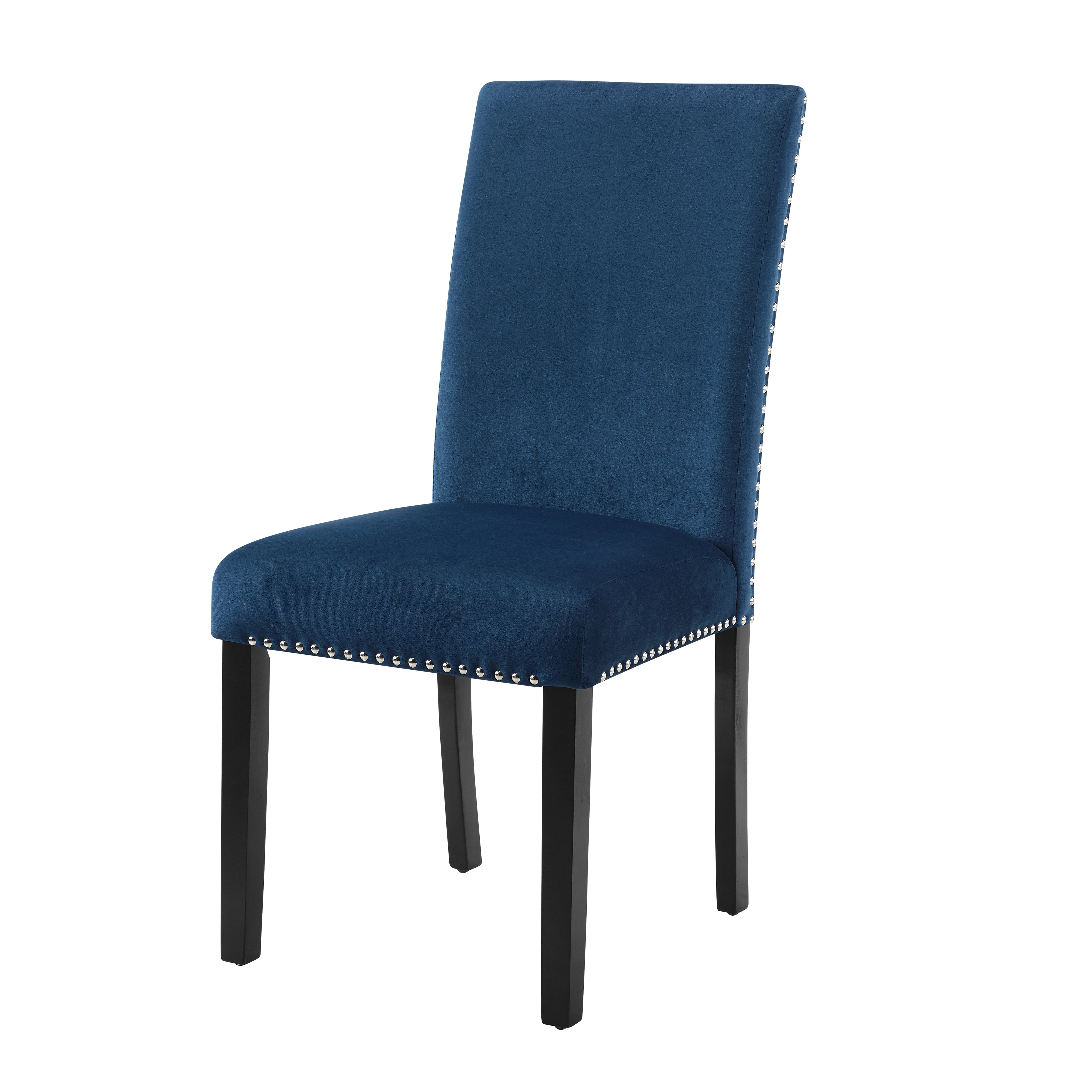 Roundhill Furniture Cobre Contemporary Velvet Dining Chairs with Nailhead Trim - Set of 2 Blue Upholstered Side Chairs for Dining Room, Kitchen, or Office - Modern Comfortable Seating for Home Decor