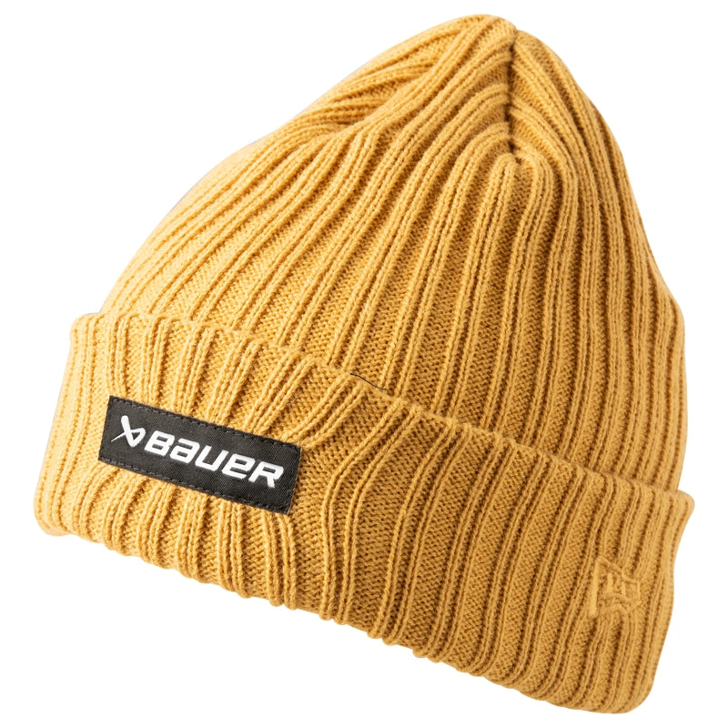 Bauer New Era Ribbed Toque Beanie - Gold Knit Winter Hat for Men & Women - Perfect for Skiing, Snowboarding & Cold Weather Activities
