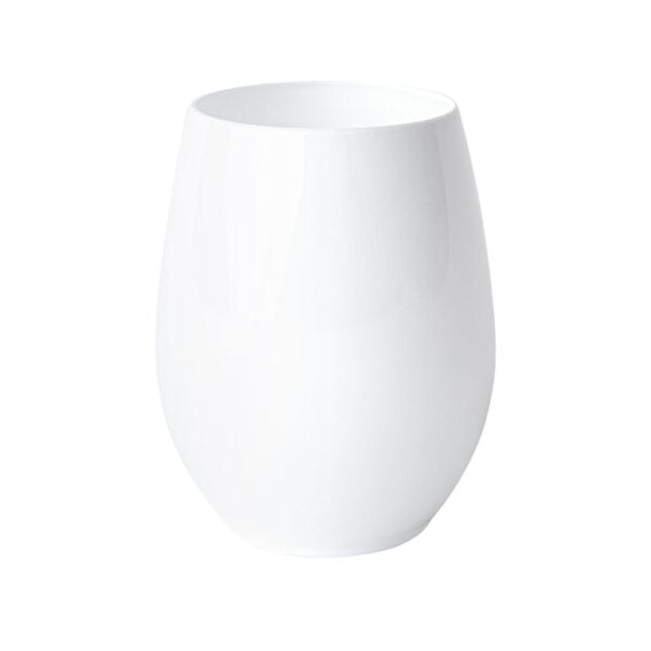 12 Oz Stemless Plastic Wine Glasses - 6 Pack White Goblets for Parties, Weddings & Outdoor Events