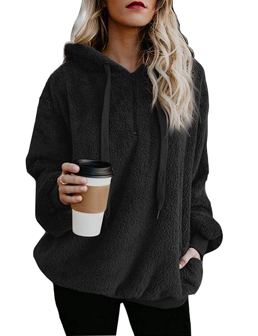 iWoo Women's Fleece Hoodie - Warm Winter & Fall Pullover - Long Sleeve Solid Color Casual Sweatshirt - Perfect for Outdoor Activities, Lounging & Cold Weather Fashion