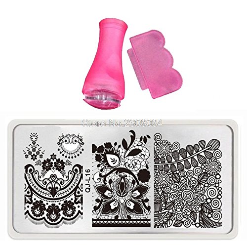 44-Piece Stainless Steel Nail Stamping Plates Set - 12x6cm Christmas & Floral Design Nail Art Templates with Pink Scraper for DIY Manicure & Holiday Nail Designs