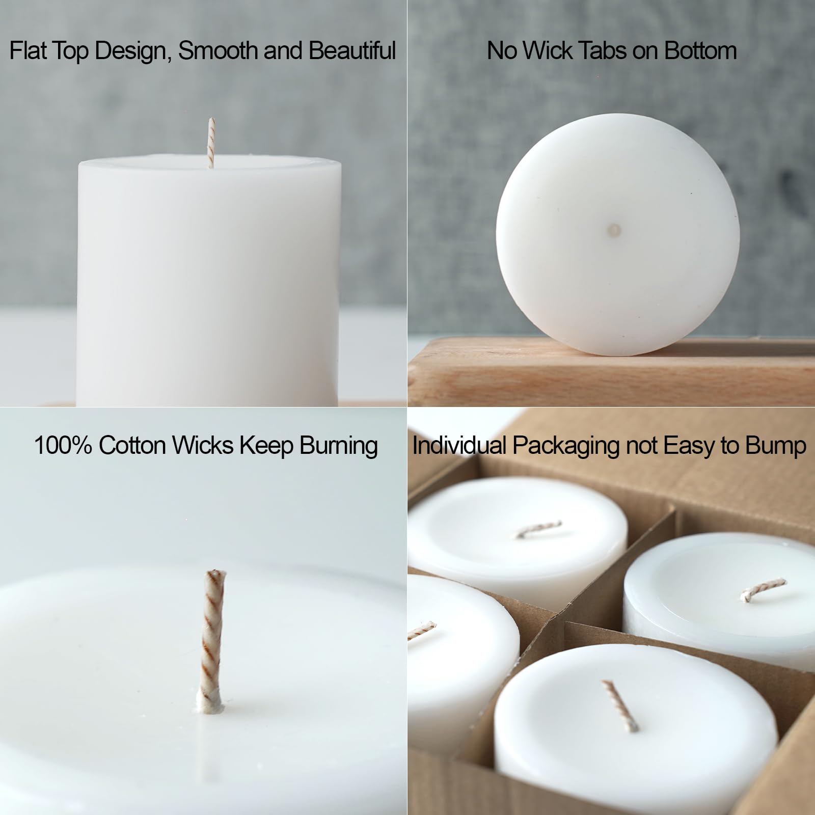 Unscented White Pillar Candles - 3 Inch Dripless Smokeless Candles (4 Pack) for Wedding Centerpieces, Party Decor, Spa Relaxation, Dinner Table Setting & Home Decor