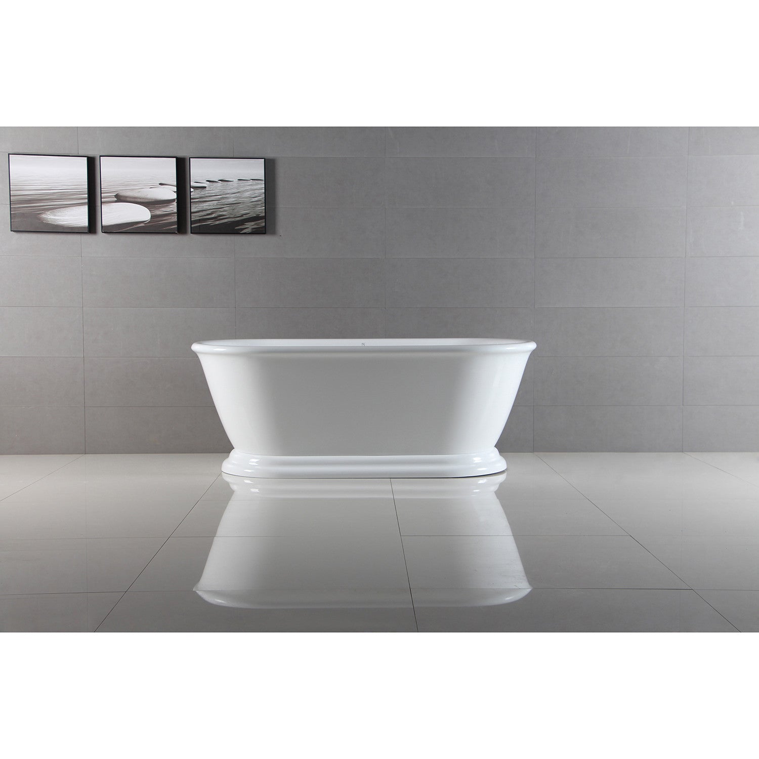 Aqua Eden 66 Inch Acrylic Oval Double Ended Freestanding Bathtub - Glossy White Pedestal Soaking Tub with Drain (No Faucet Holes) | Luxury Bathroom Upgrade for Spa-Like Relaxation