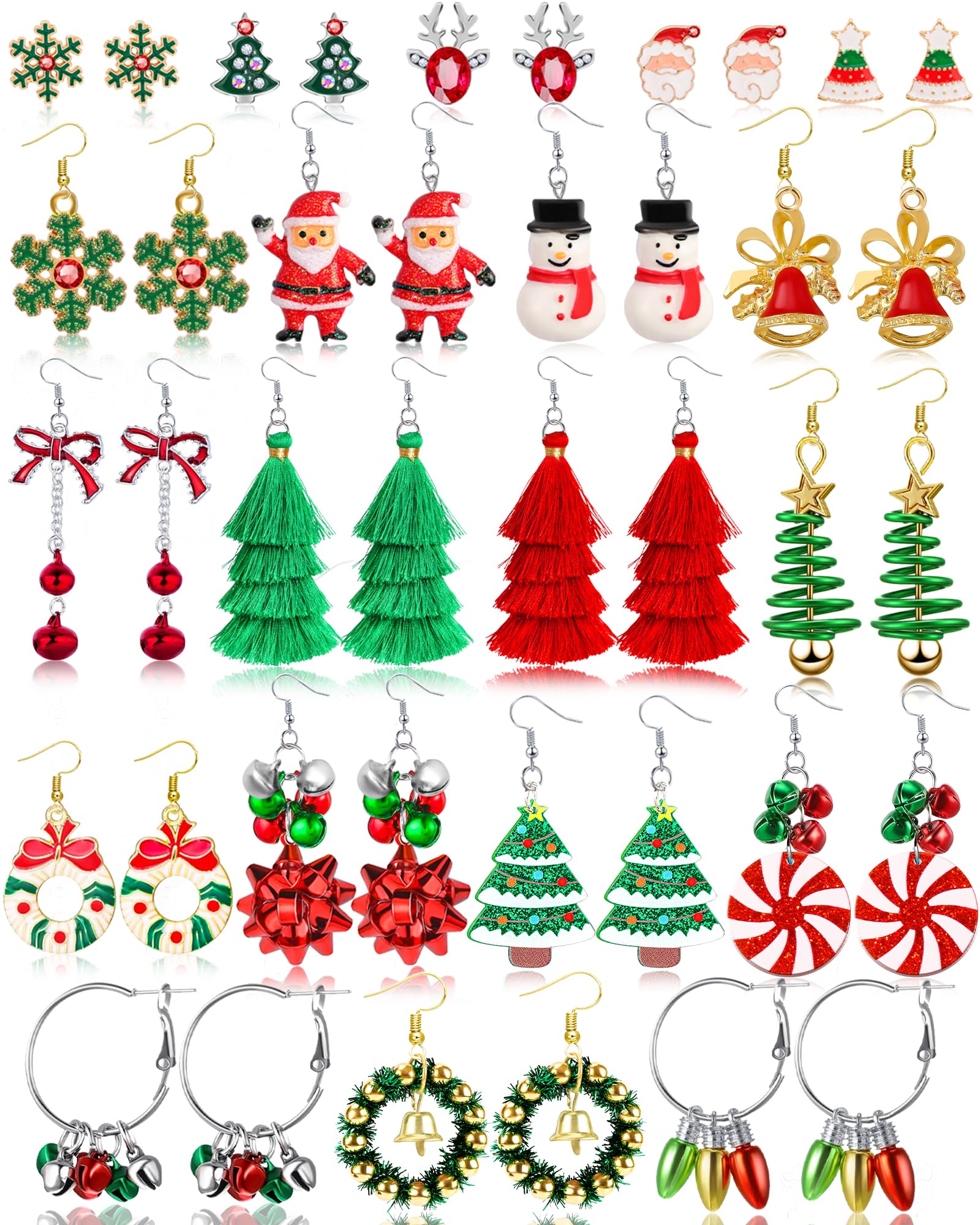 20 Pairs Christmas Earrings for Women - Holiday Dangle Earrings with Bow, Tree, Bells & Snowflake Designs - Bulk Christmas Jewelry Gifts for Girls (Perfect for Parties, Gift Exchanges & Festive Outfits)