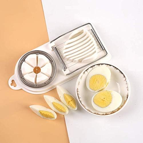 Stainless Steel 2-in-1 Egg Slicer & Fruit Cutter for Boiled Eggs, Strawberries, Bananas, Kiwi - Perfect for Salads, Breakfast, Meal Prep & Kitchen Use (White)