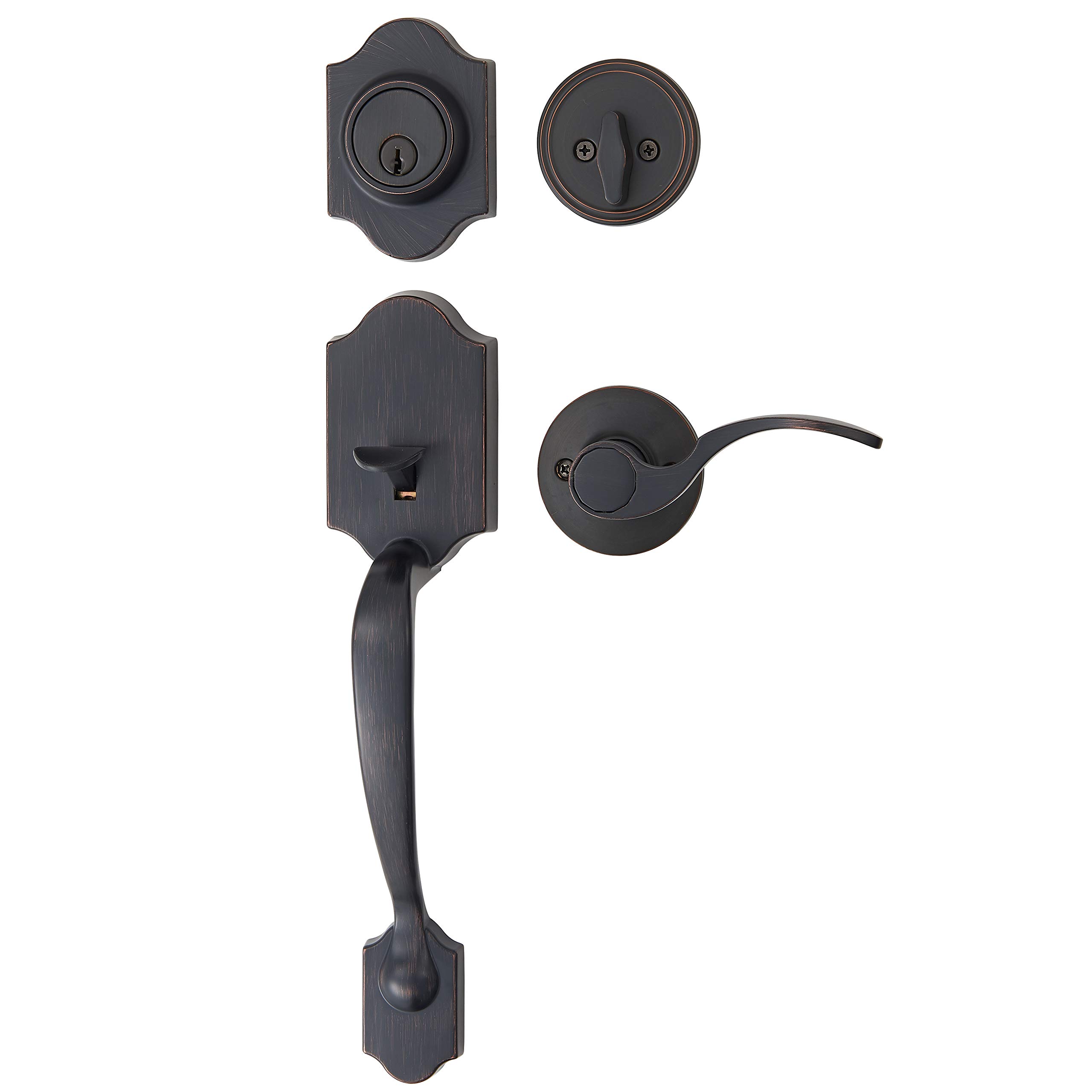 Amazon Basics Handleset with Shelby Lever - Single Cylinder Door Handles, Oil Bronze Finish, 6-Pack for Interior Doors - Perfect for Home, Office, and Apartment Renovations
