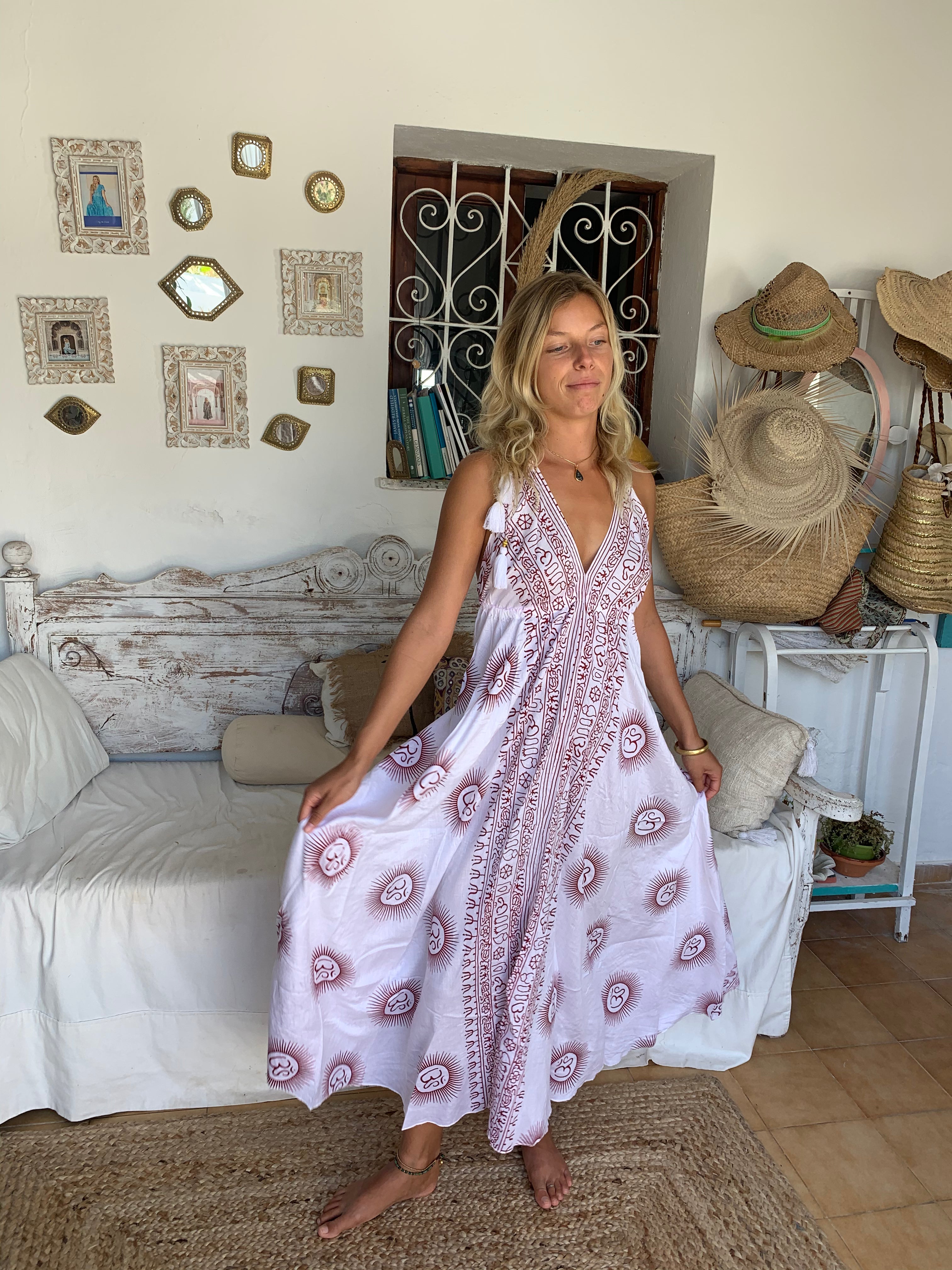 Magic Dress with Om Universal Mantra Print - Yoga, Meditation & Boho Fashion for Women