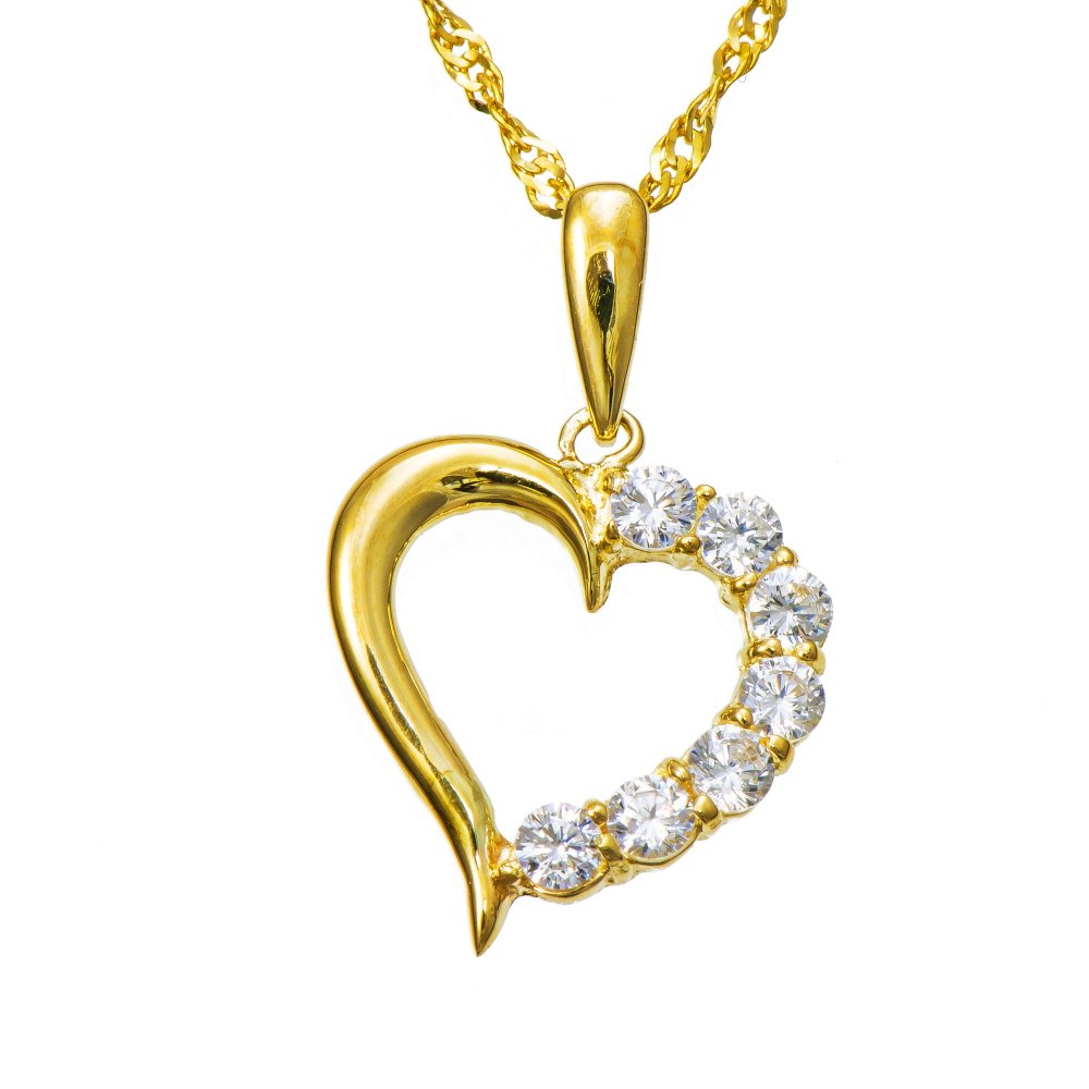 10K Yellow Gold 7-Stone Heart Cubic Zirconia (CZ) Necklace for Women - Elegant Dainty Heart Pendant Jewelry Gift for Valentine's Day, Anniversary & Special Occasions
