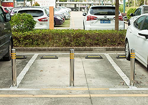 Stainless Steel Parking Lock Safety Barrier Bollard - Reflective Driveway Guard with 8 Free Anchor Bolts (650x89mm) | Perfect for Parking Lots, Garages & Road Safety Protection