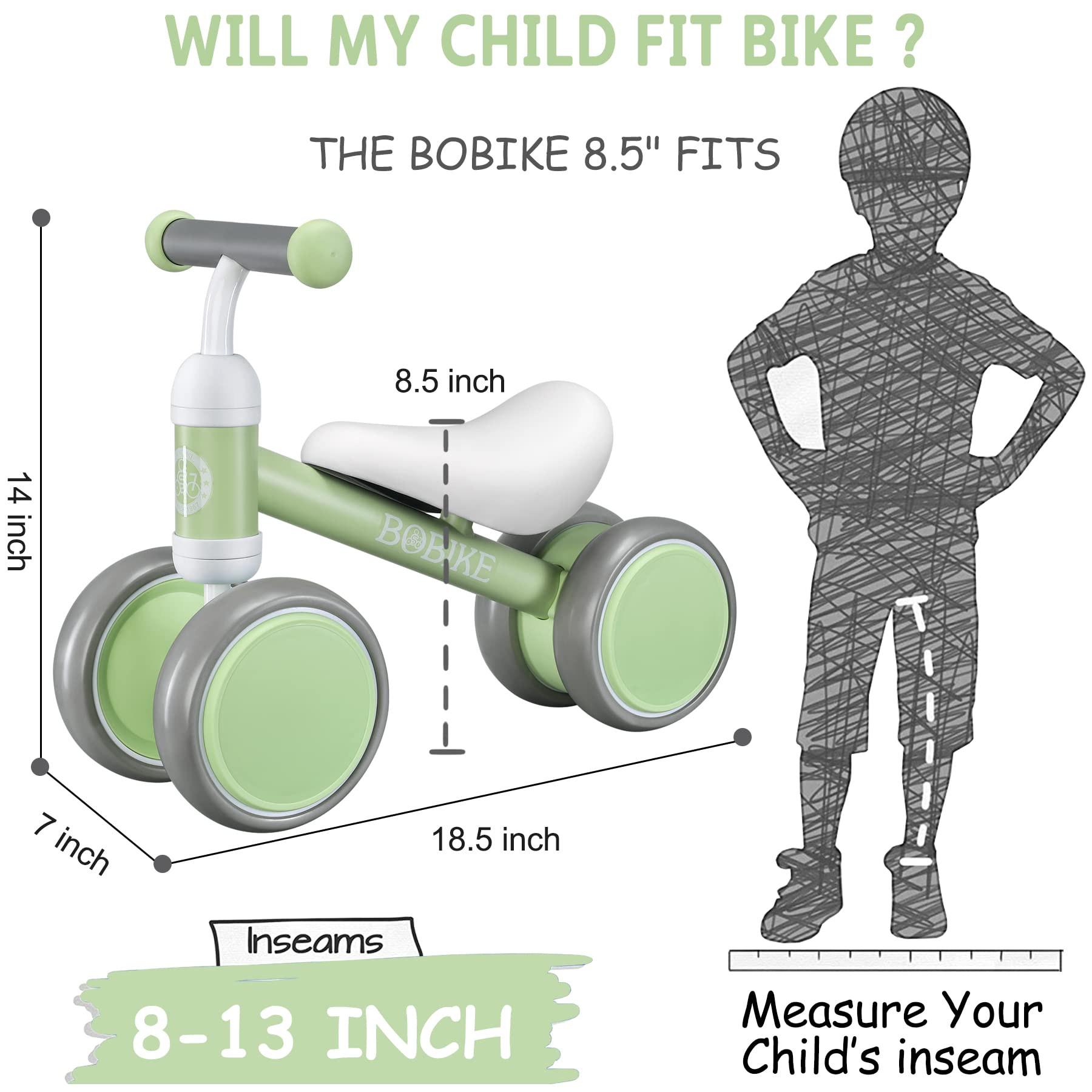 Best Baby Balance Bike for 12-36 Months - No Pedal 4-Wheel Toddler Bike for Boys & Girls | First Birthday Gift | Classic Macaron Green | Perfect for Indoor & Outdoor Learning to Walk & Ride