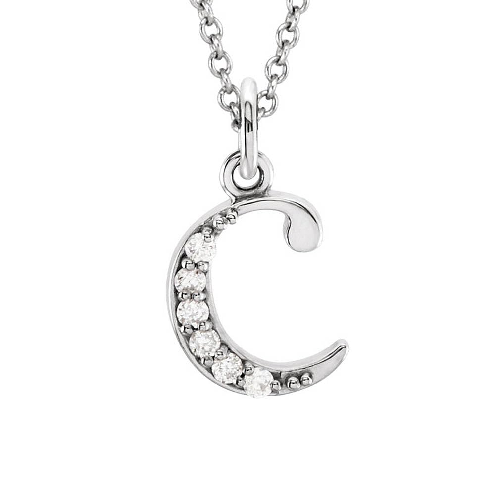 The Black Bow Abbey 14k White Gold Diamond 'c' Initial Necklace - 16 Inch, Perfect for Gifts, Anniversaries, and Special Occasions