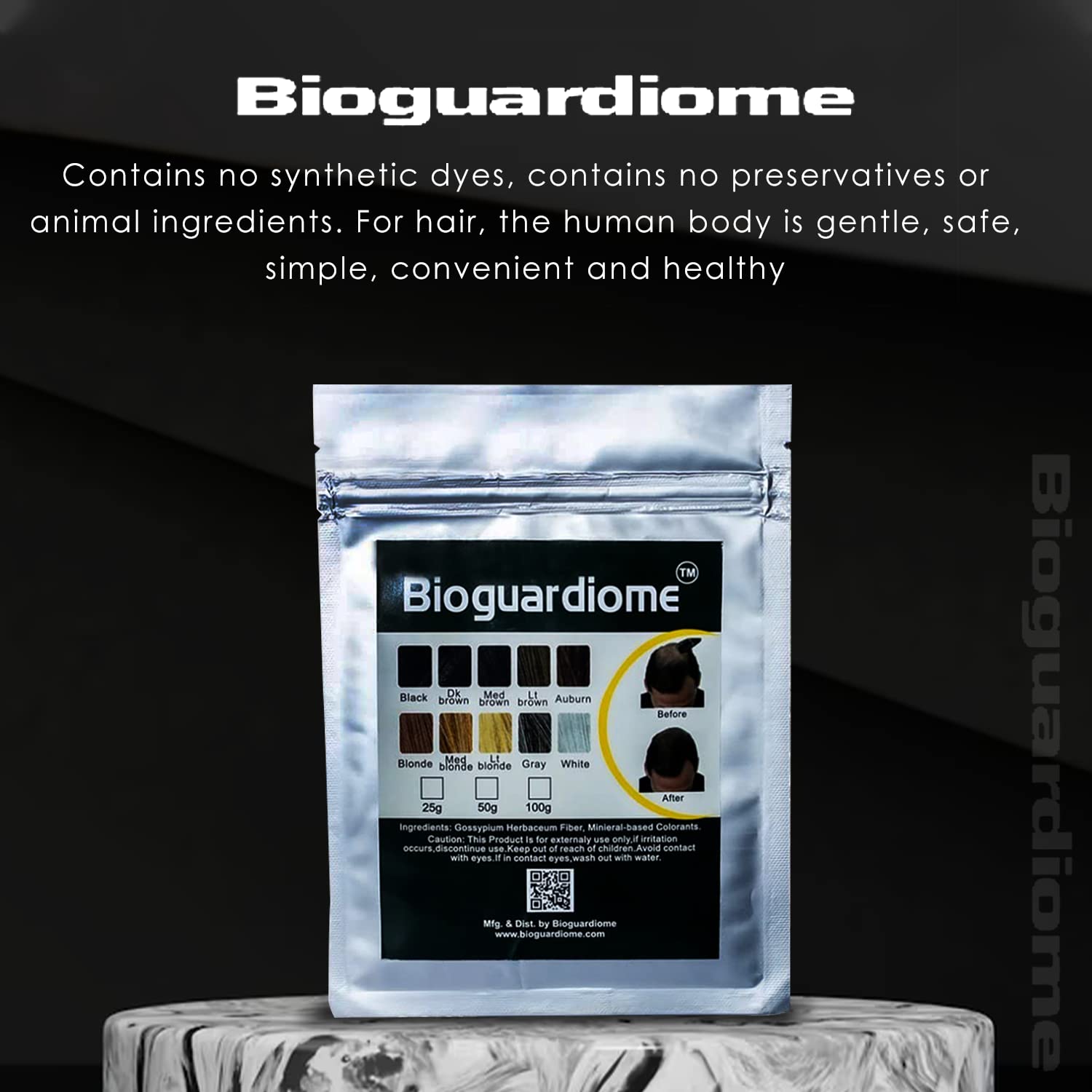 Bioguardiome All Hair Building Fiber Refill Bag - 25gm Black Powder-Based Hair Thickening Fibers for Thinning Hair | Instant Volume & Natural Look | Great for Daily Use, Special Occasions & Confidence Boosting