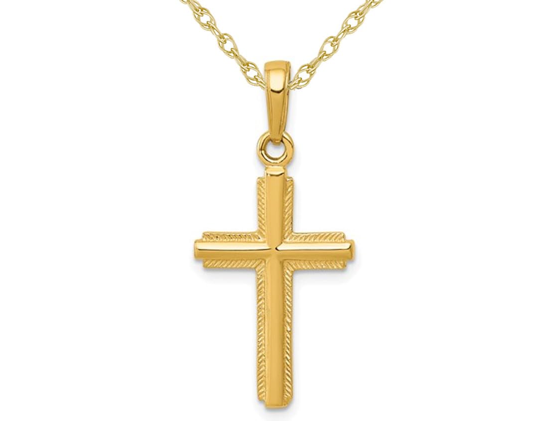 14K Yellow Gold Cross Pendant Necklace for Women - Religious Jewelry Gift with 18