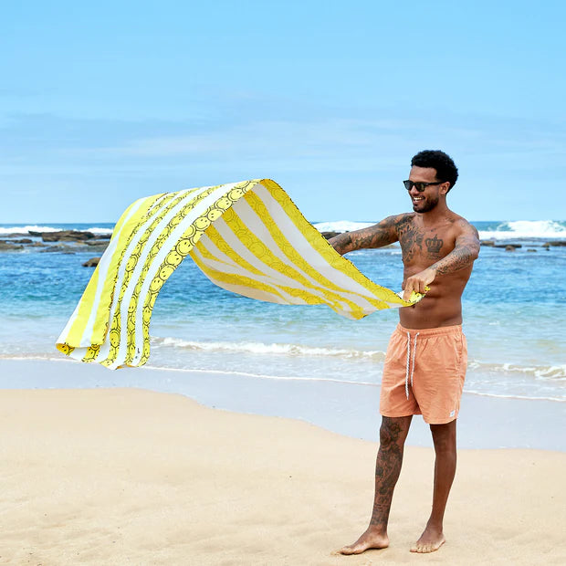 Dock and Bay XL Quick Dry Beach Towel with Smiley Design - Extra Large Sand Free Towel for Pool, Gym, Yoga, Travel & Outdoor Activities