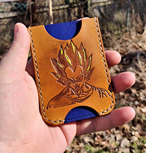 JP Leathercraft Handmade Minimalist Vegan Leather Wallet - Slim RFID Blocking Bifold for Men - Perfect for Everyday Carry, Travel & Dragon Ball Z Fans (Tan Vegeta Design)