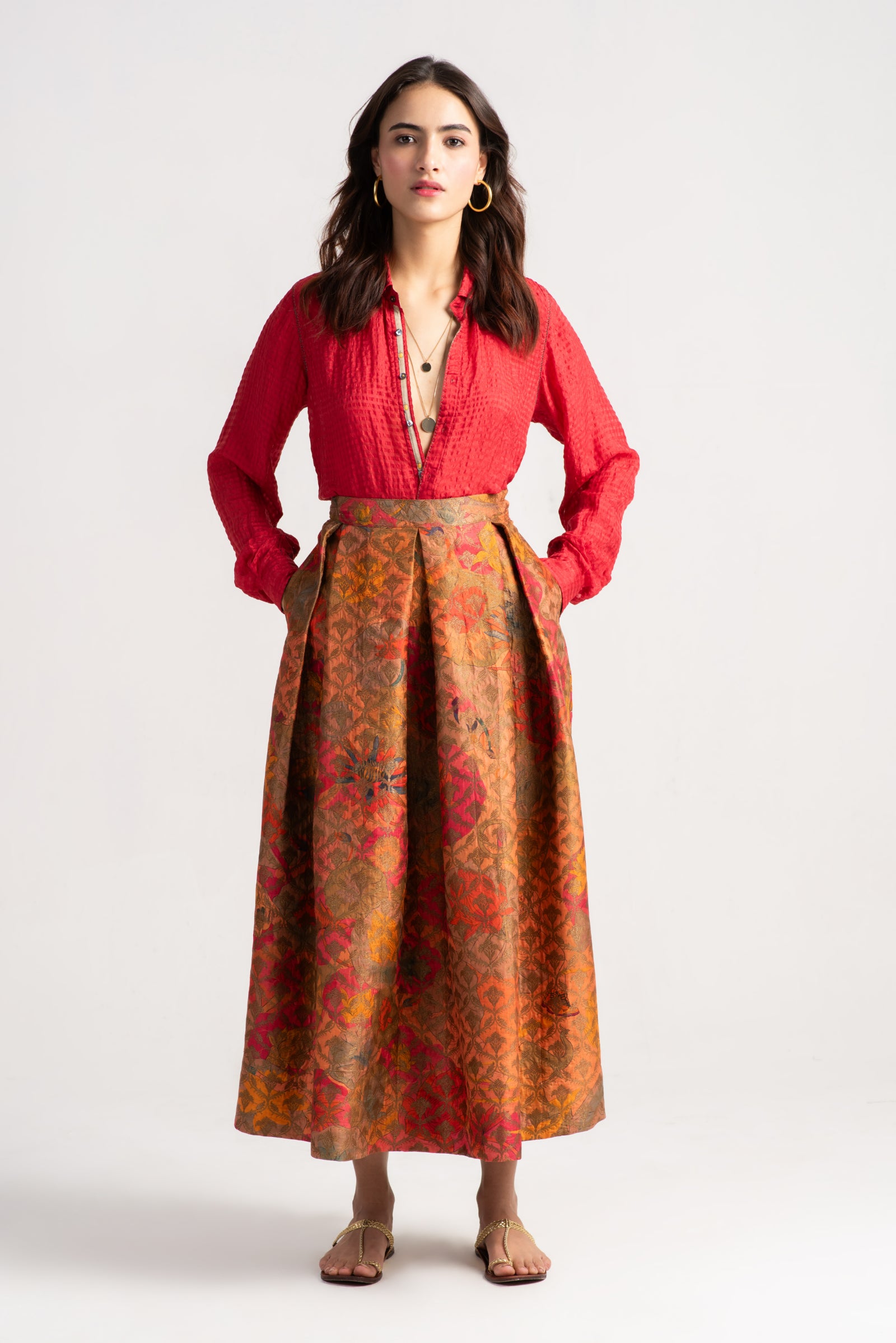 Audrey Skirt - Elegant Silk Brocade Dress with Grapefruit Pattern | Perfect for Cocktail Parties & Formal Events