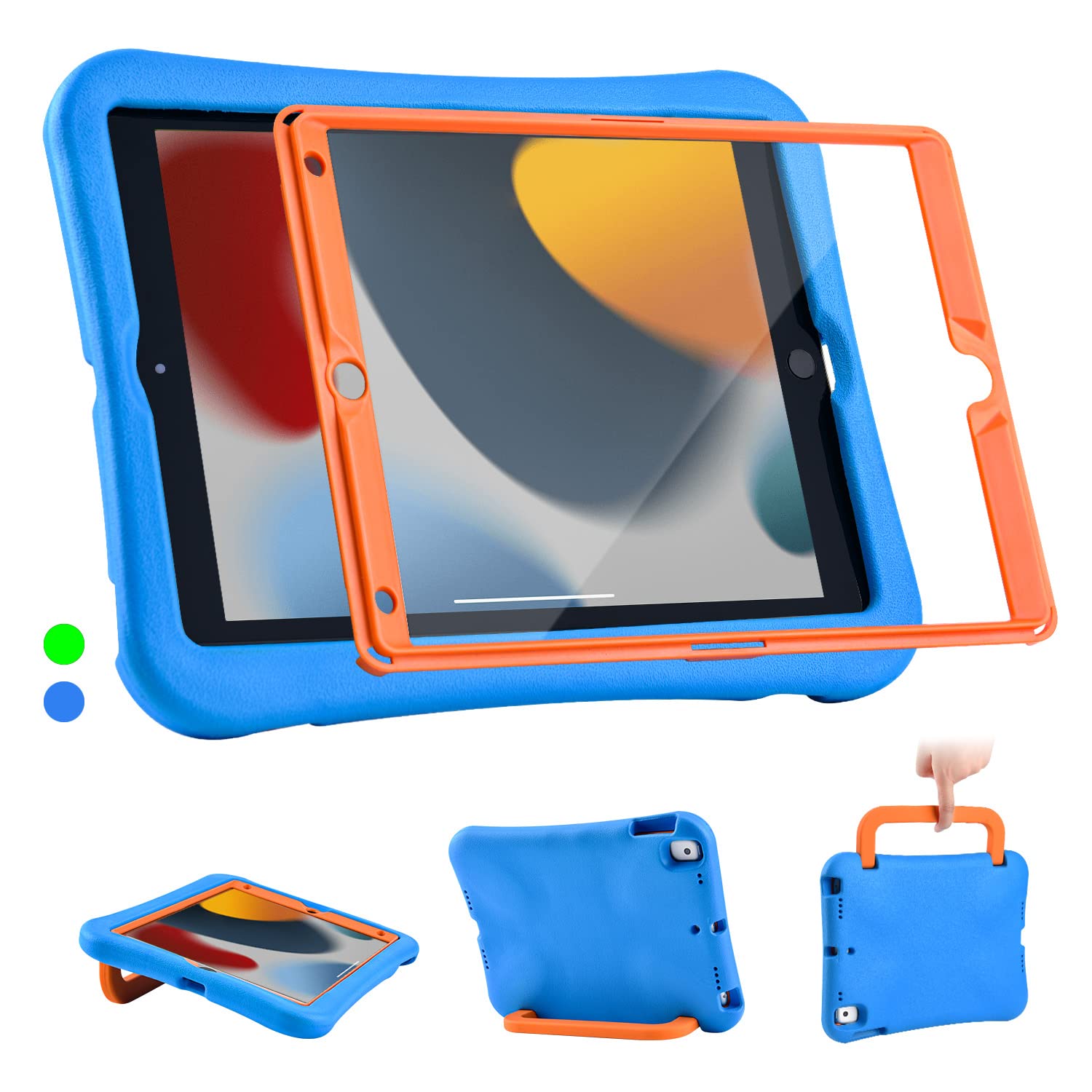 Hazevaiy Shockproof Kids Case for iPad 10.2 inch (9th/8th/7th Gen 2021/2020/2019) & iPad Air 10.5 inch (3rd Gen 2019) & iPad Pro 2017 - Includes Screen Protector, Stand & Handle - Cute Blue Protective Cover - Perfect for School, Travel & Home Use
