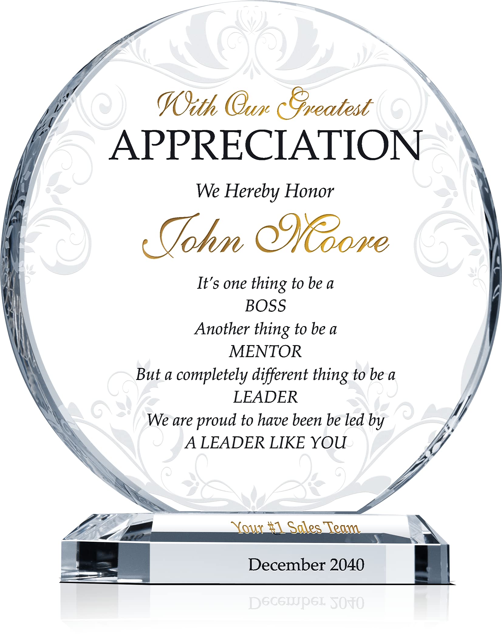 Custom Boss Appreciation Plaque - Personalized Leadership Gift for Managers, Supervisors & Executives with Name Engraving - 6.5 Inch Thank You & Farewell Gift for Mentor - Office Decor & Retirement Present