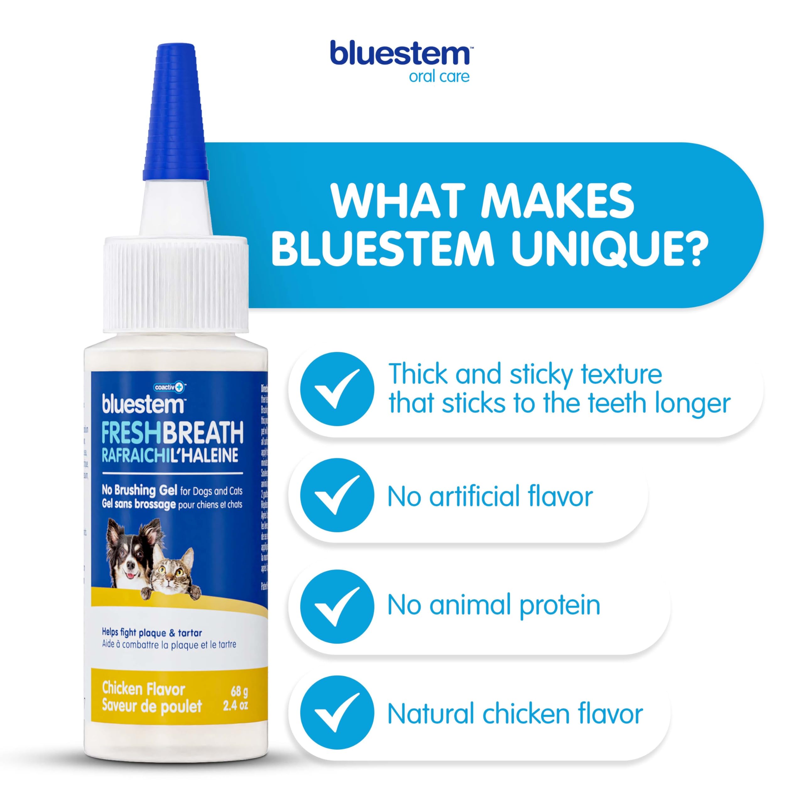 BluestemTM No Brush Dog Dental Gel - Fresh Breath Oral Care for Dogs, Fights Plaque & Tartar - Brushless Toothpaste for Easy Teeth Cleaning | Perfect for Daily Dental Hygiene & Anxious Pets